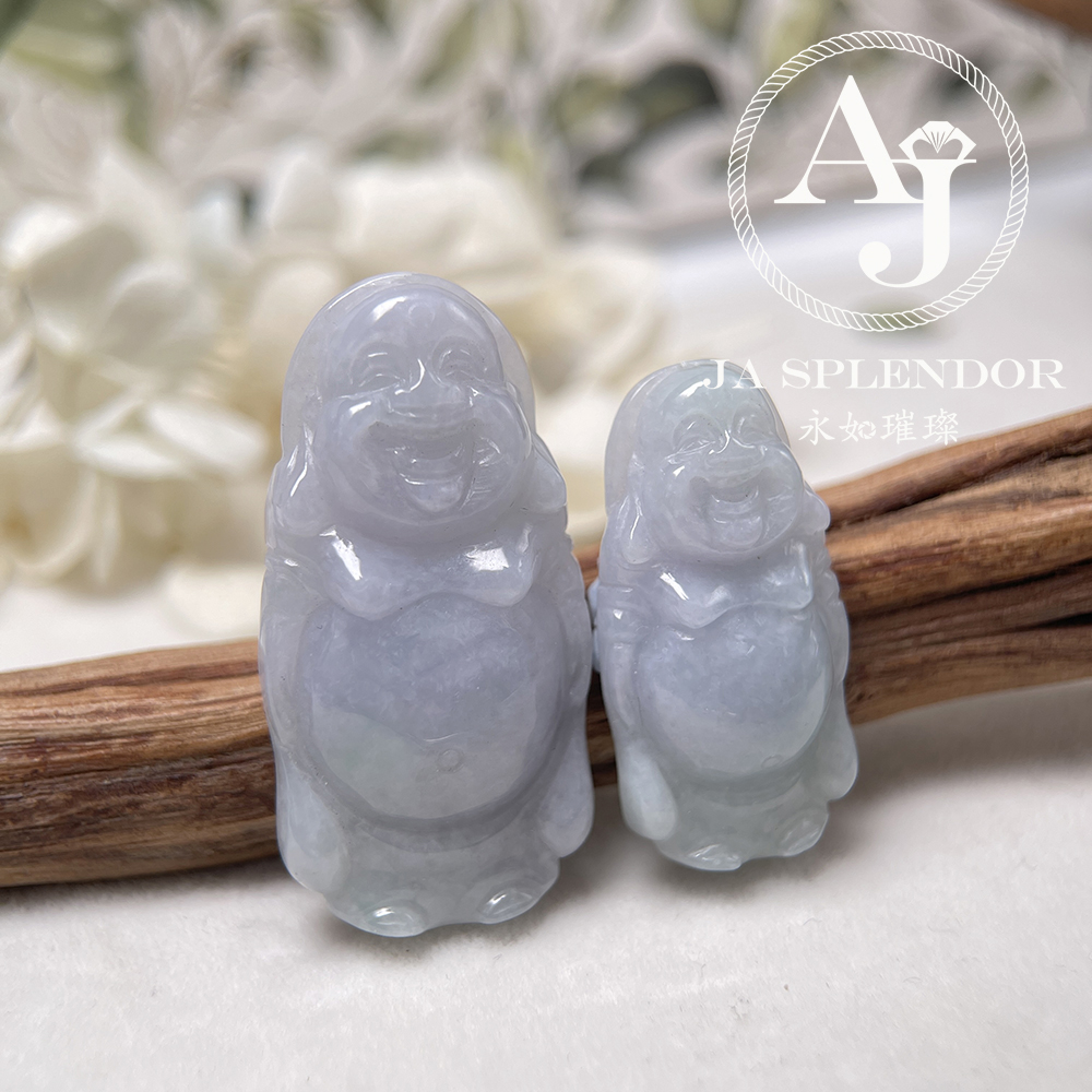 JN-1004/1006 天然翡翠A玉 春彩紫藍平安站佛-親子/情侶吊墜