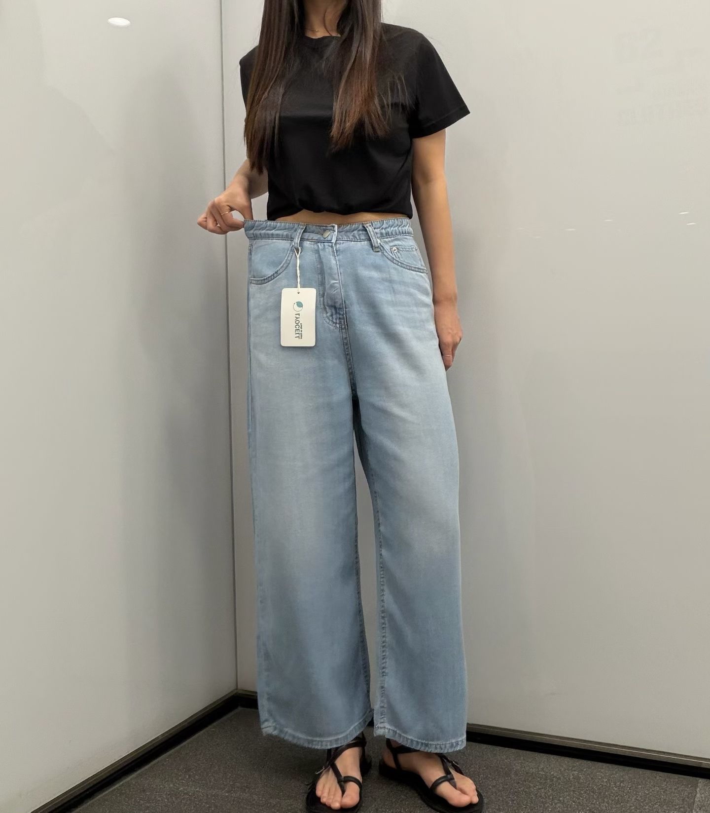 天絲薄軟闊腿牛仔褲