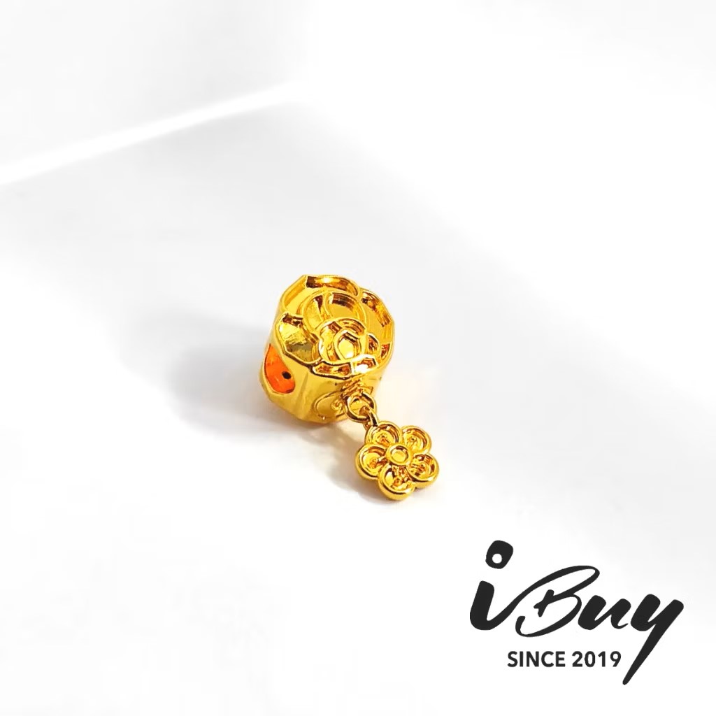 916 GOLD CAMELLIA + CLORAL DRIPPING CHARM BEAD 916 硬金 山茶花+花花滴溜串咀