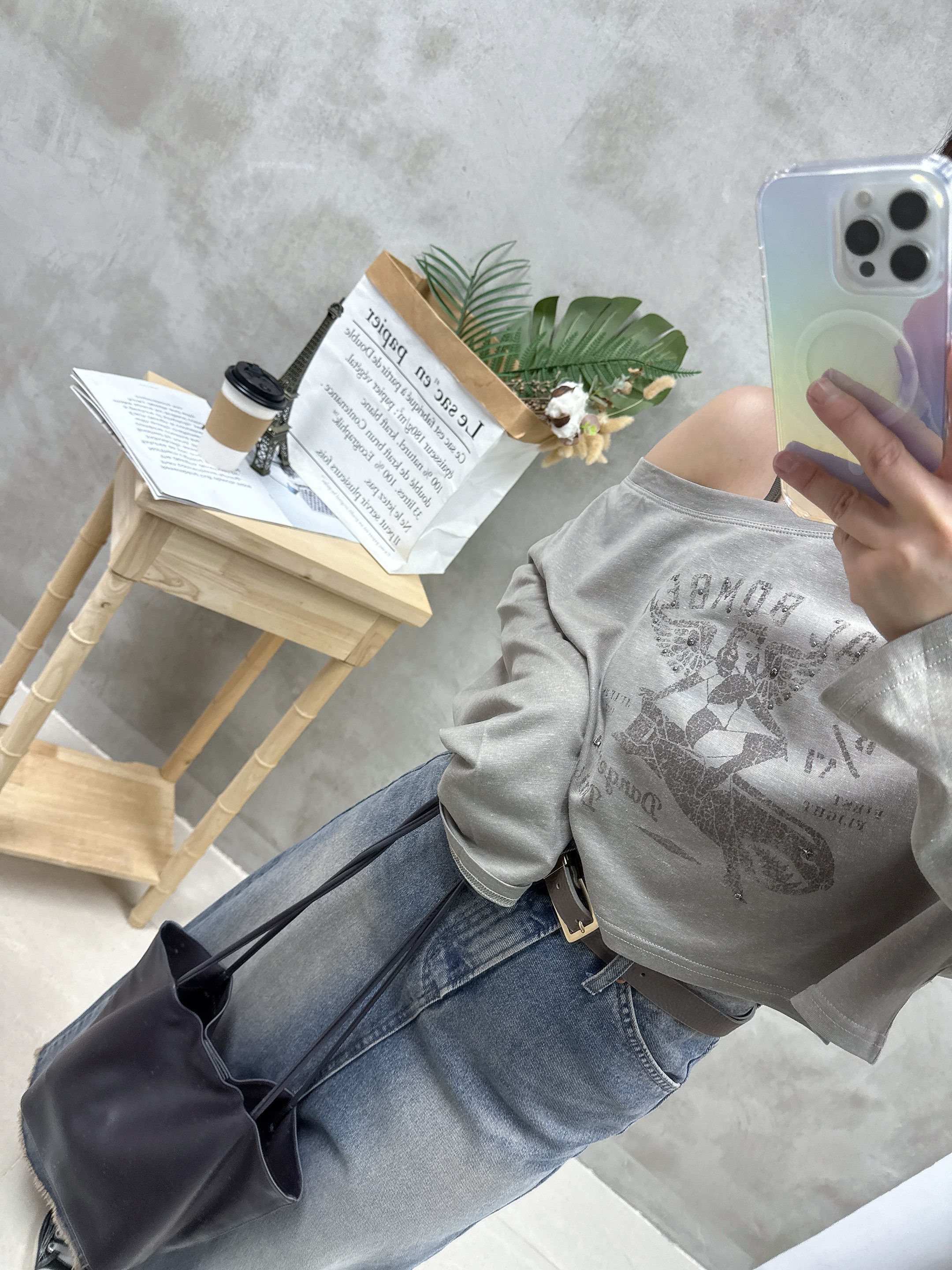 背心+單邊露膊print Tee