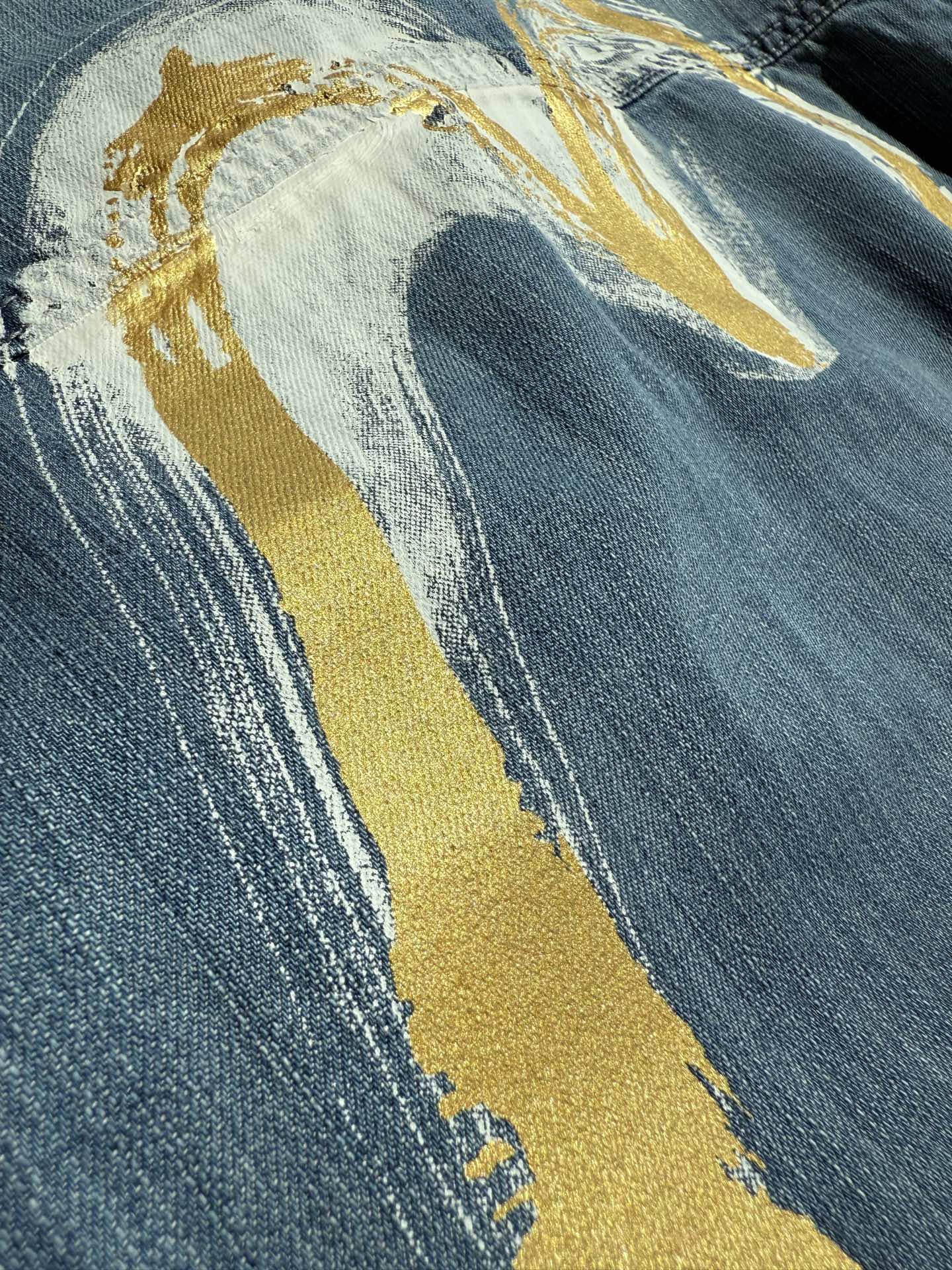 Evisu Artistic Brush Daicock Print Relax Fit Denim Short-Sleeves Shirt