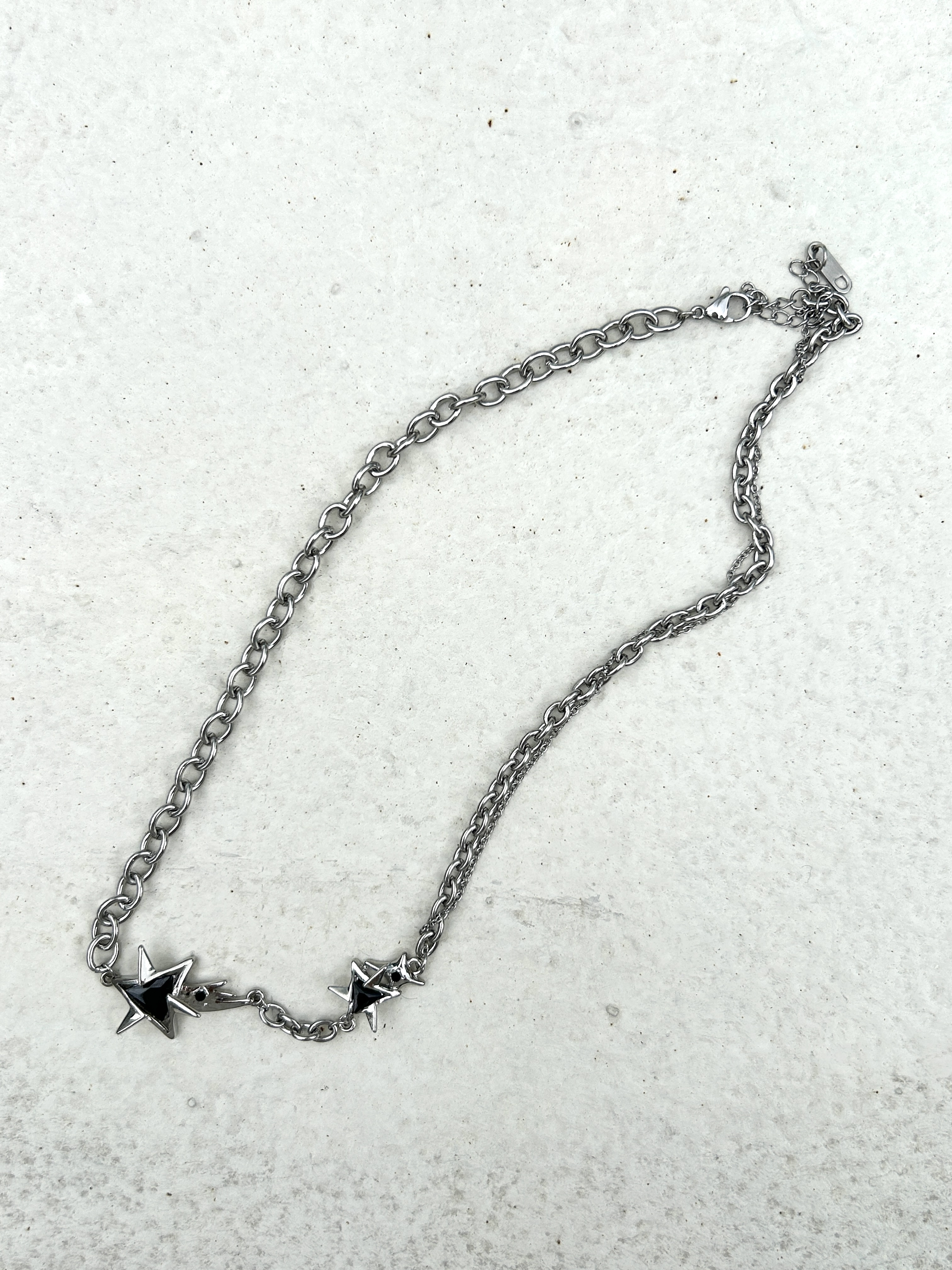 Silver black star rhinestone stainless necklace