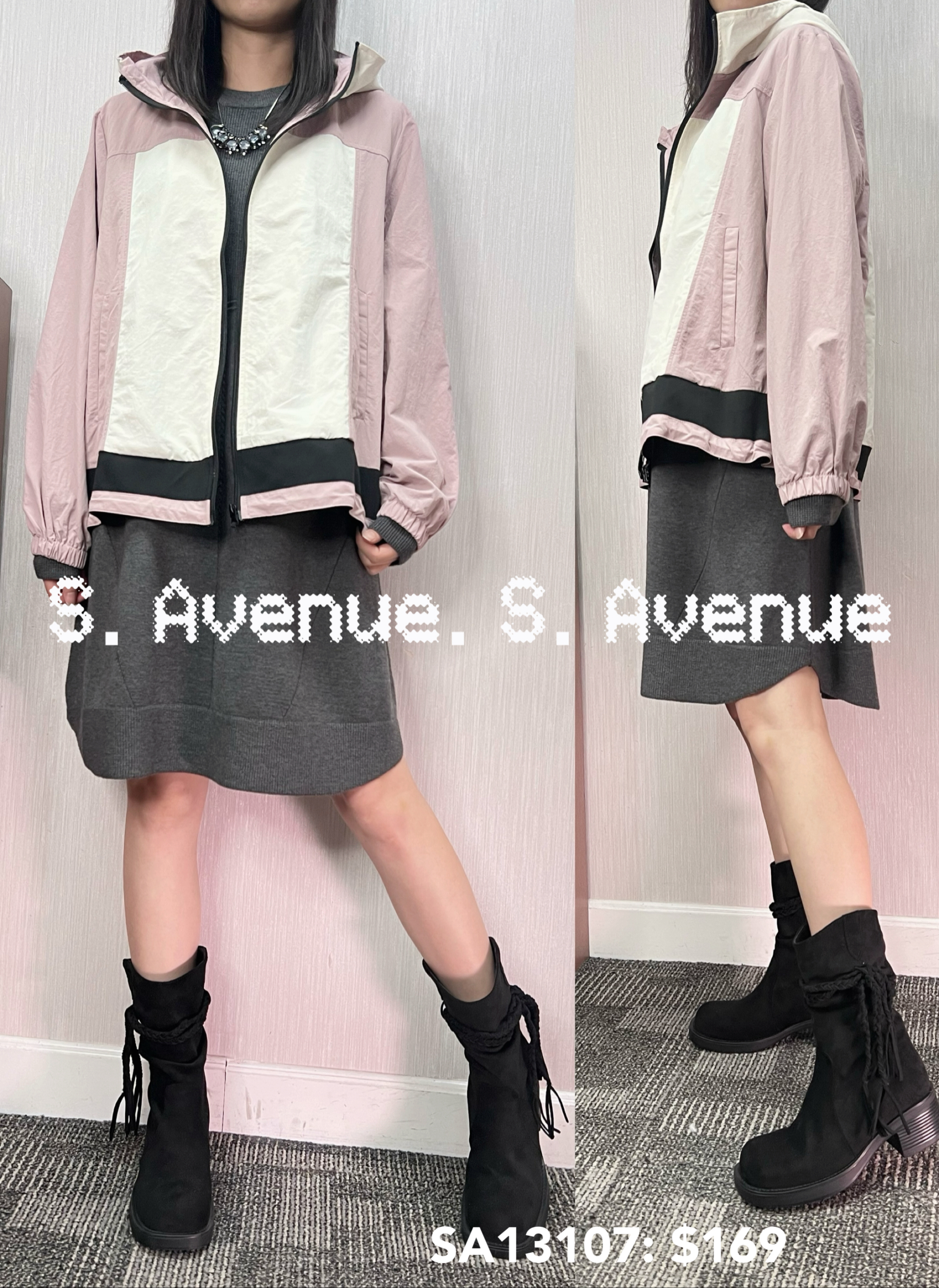 SA13107: 長袖有帽拼色拉錬外套