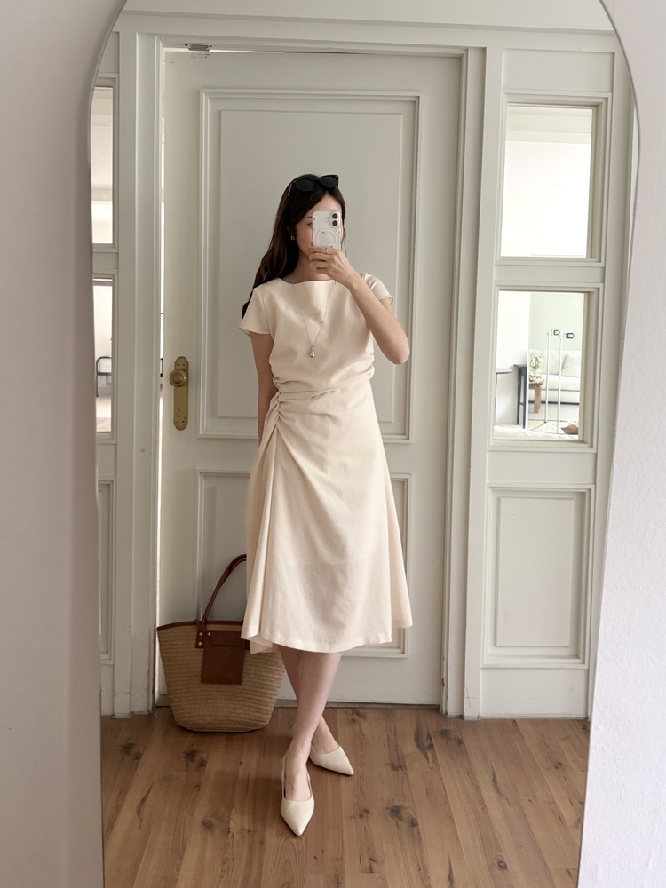 Belle Ruched Dress (Cream)