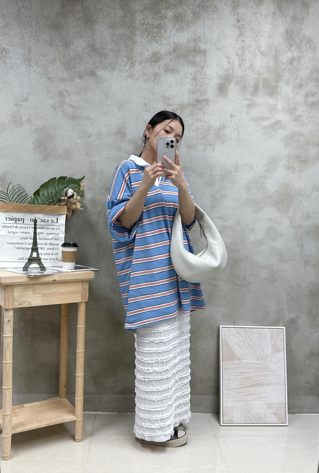 G10 拼色Polo領橫間top