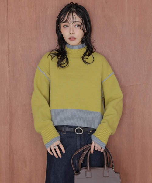 雙面撞色高領針織上衣【JT023】 