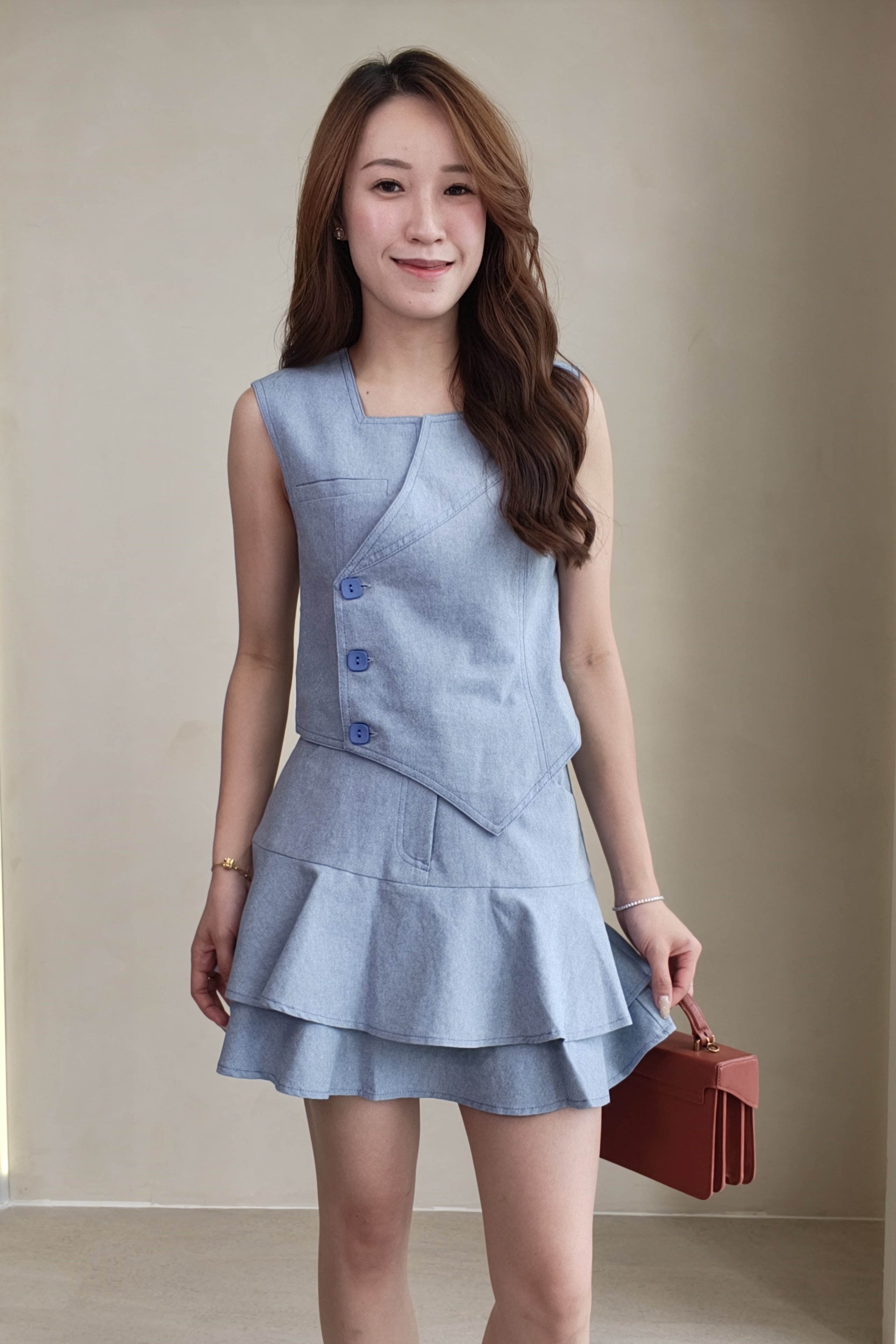 2110BB Luna Asymmetric Button Vest
