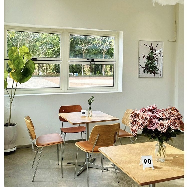 現代簡約輕食店商業餐廳 咖啡廳奶茶店甜品店西餐廳 海洋板桌椅組合marine‑plywood