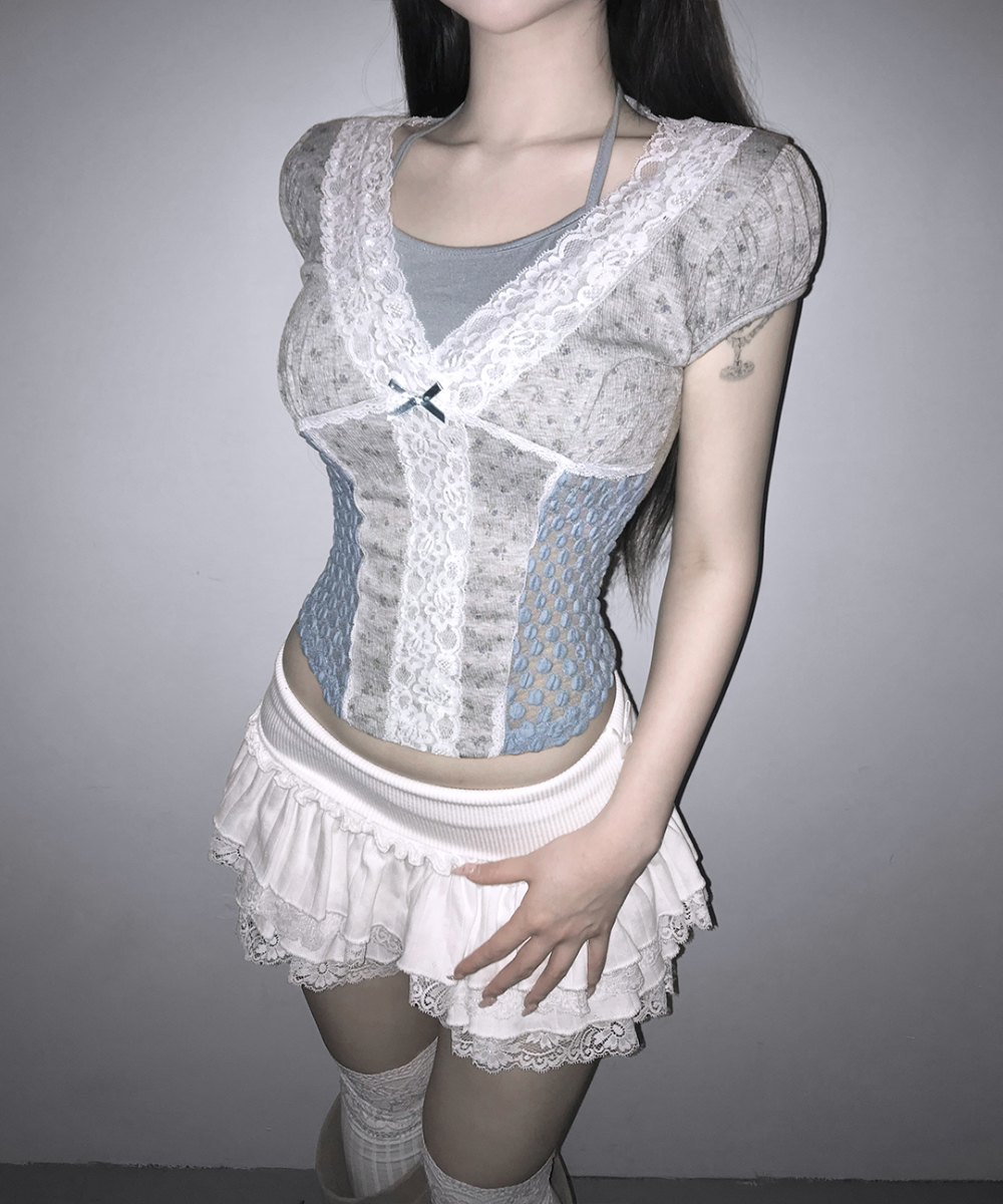 Layered Lace-Trim Floral Top