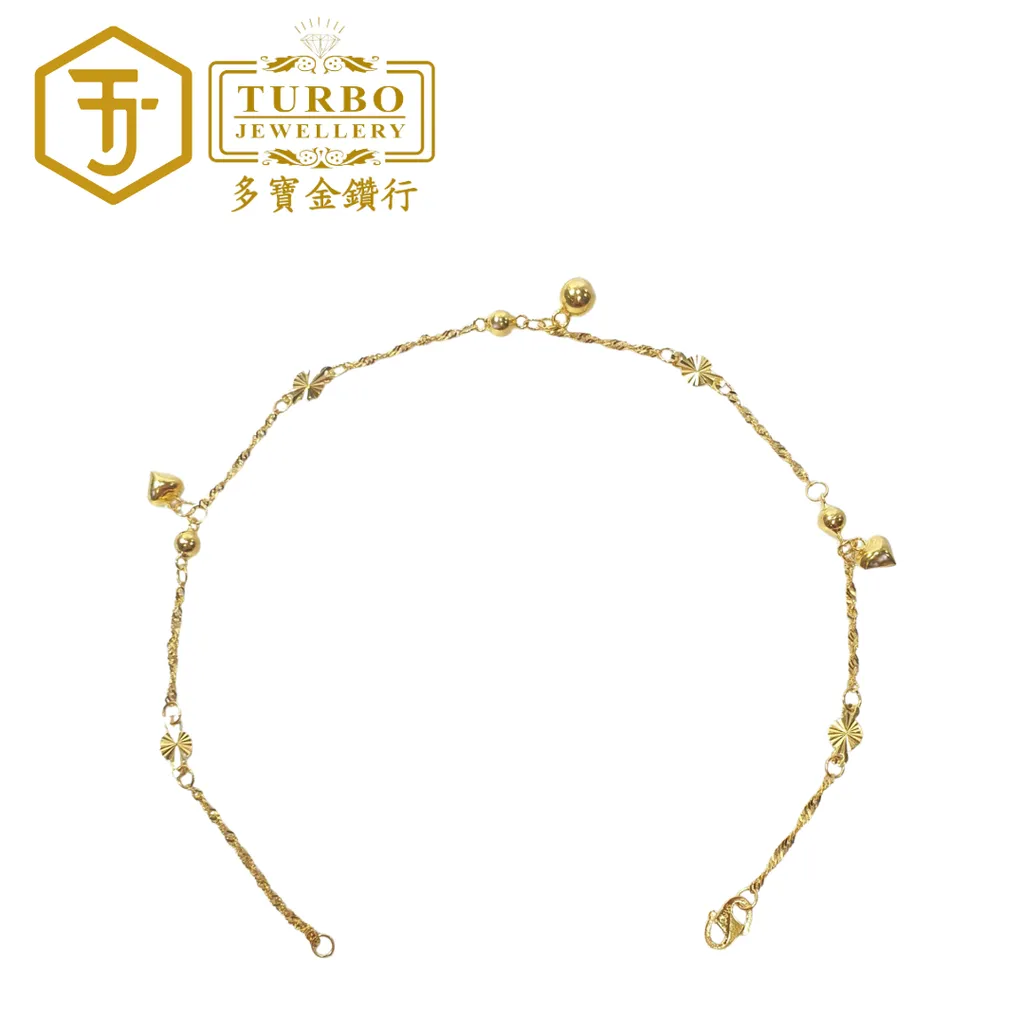 TURBO [916G] Love Bell Anklet 水波间光珠吊爱心铃铛脚链