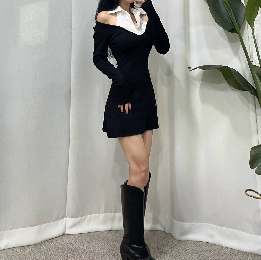 小企領假兩件連身裙