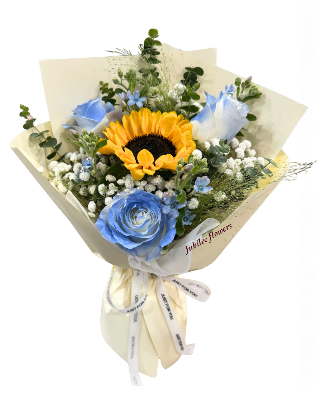 🌻向日葵 碎冰藍玫瑰花束