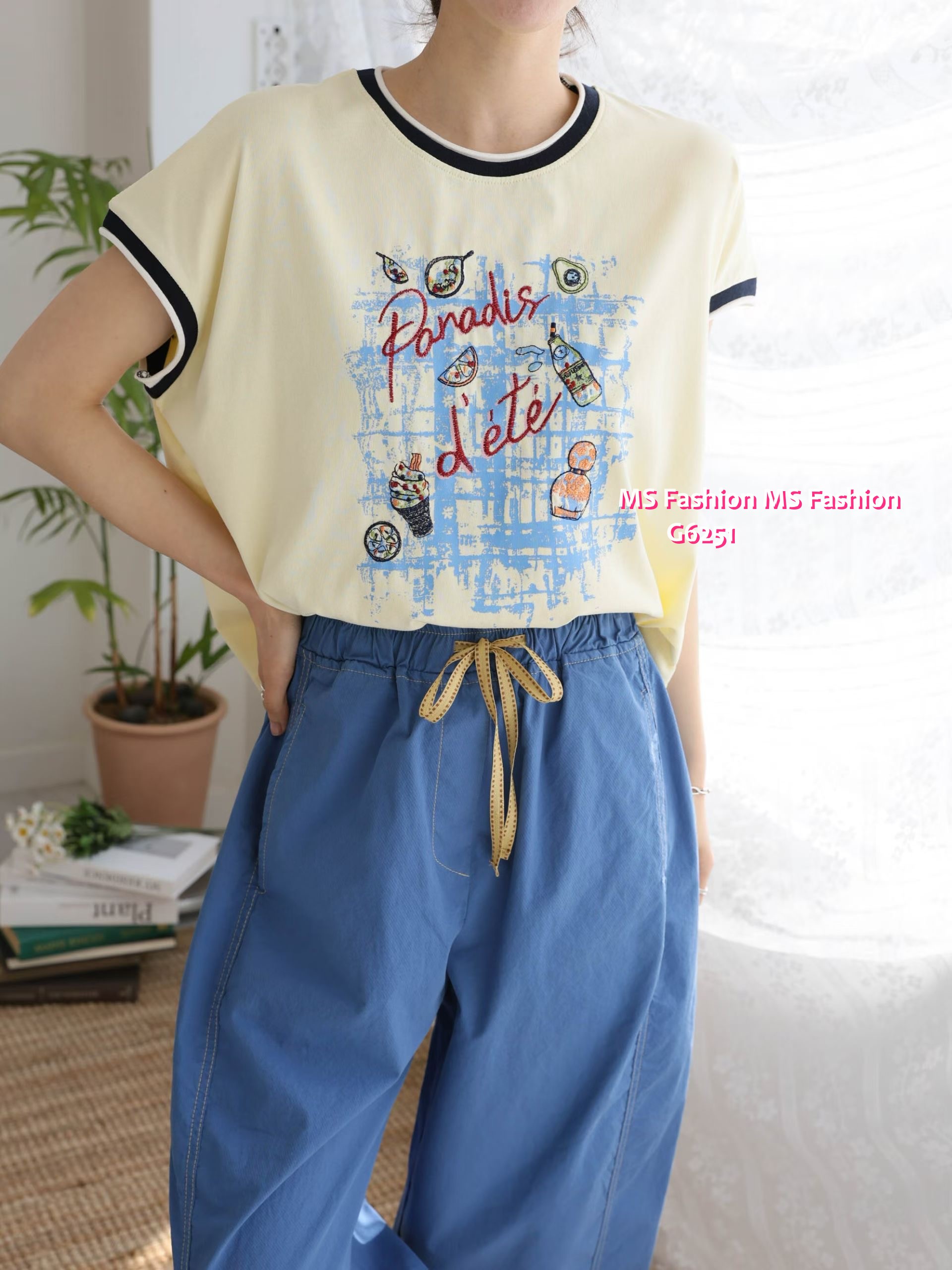 G6251 韓國🇰🇷高質靚print拼邊top