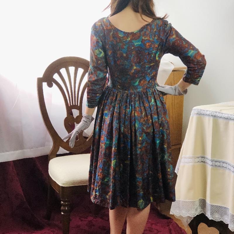 RARE！C.a. 1950s Abstact Novelty Pattern Day & Night Dress(MT894)