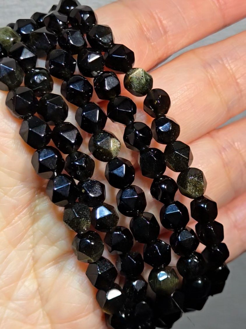 Faceted 6.2mm golden obsidian bracelets - JW74