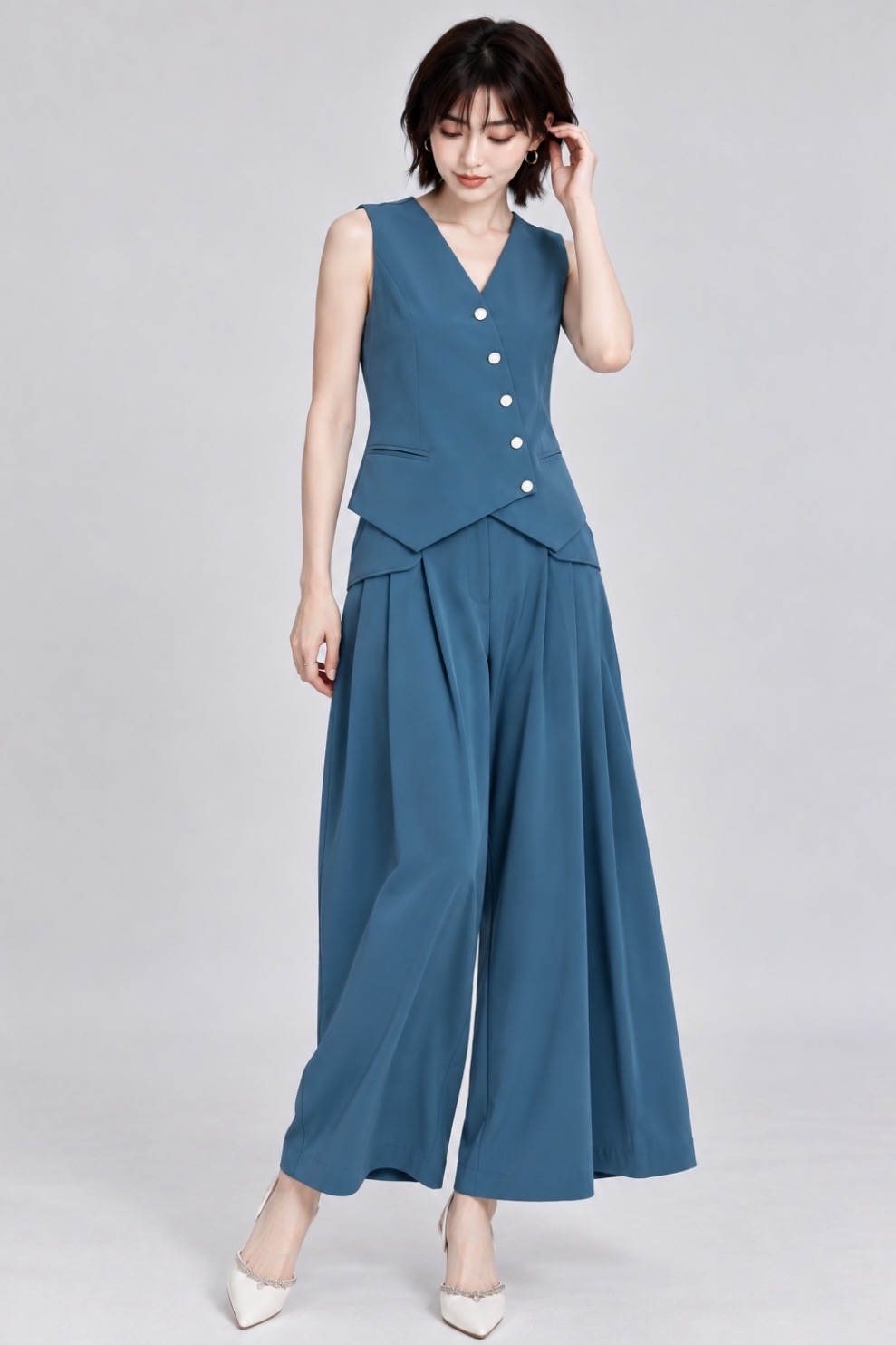 210603 Asymmetric Button Tailored Vest Top