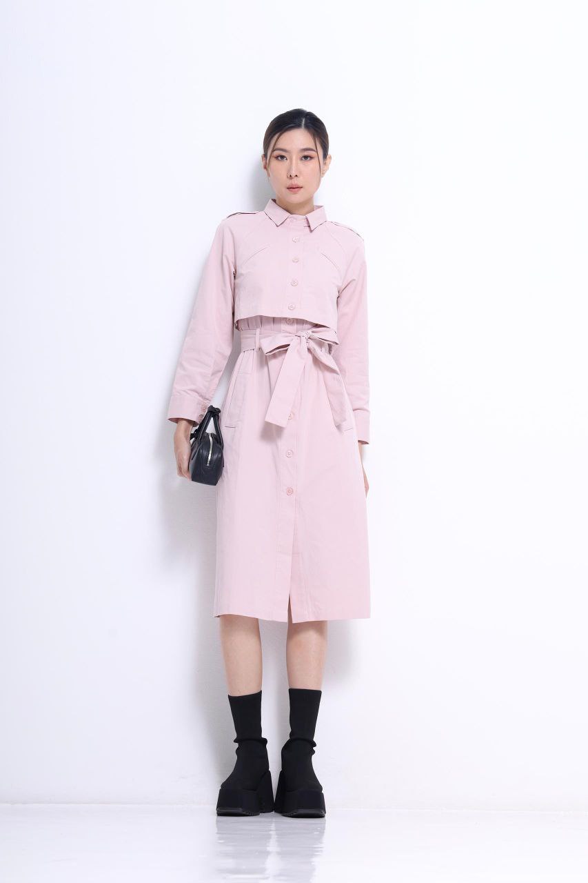 长袖假两件连身裙 2106