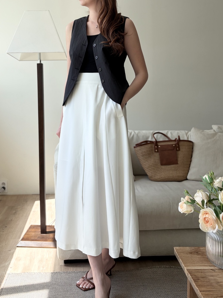 Front-Slit Midi Flare Skirt (Ivory)
