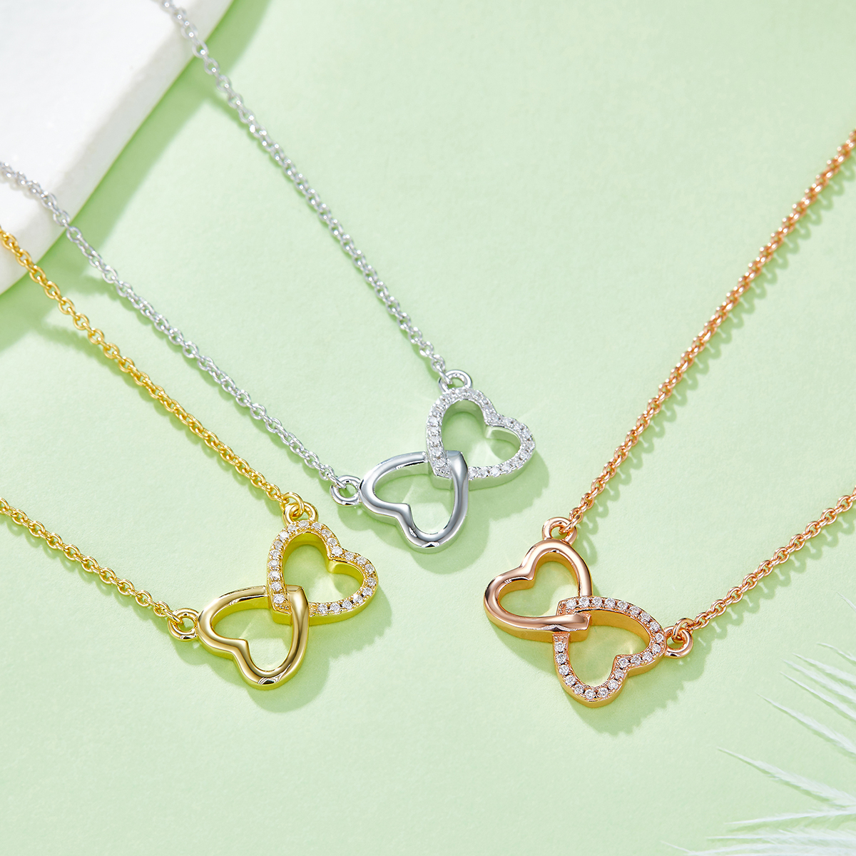 比芯愛心吊墜S925銀鍍18k金莫桑鑽石D級0.1ct