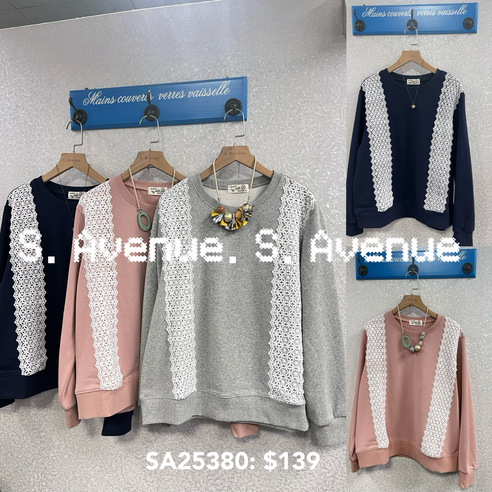 SA25380: 長袖側兩邊lace衞衣