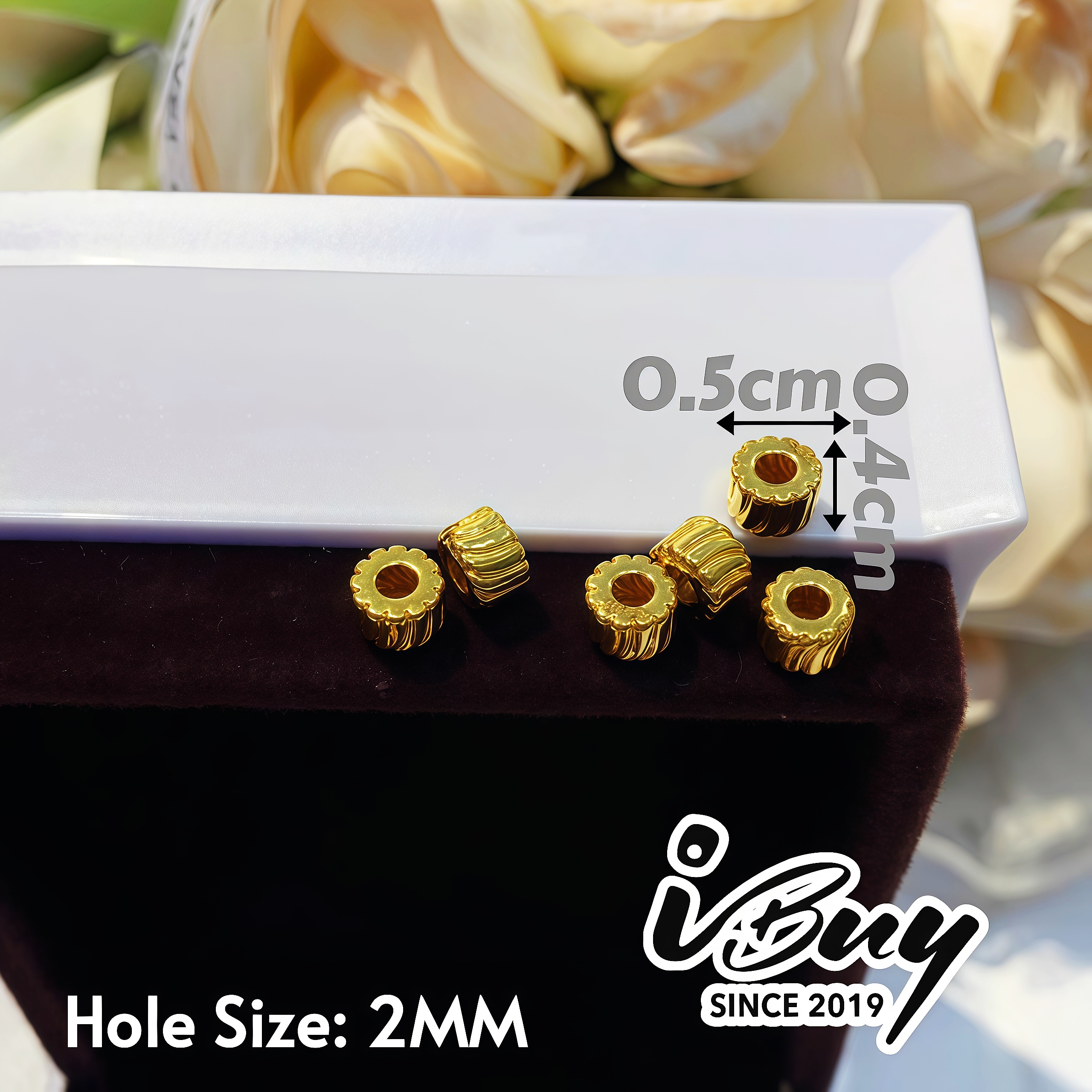 999 GOLD VERTICAL STRIPE SPACER CHARM BEAD ( 2PCS ) 999 金 直纹隔离珠 ( 2PCS ）