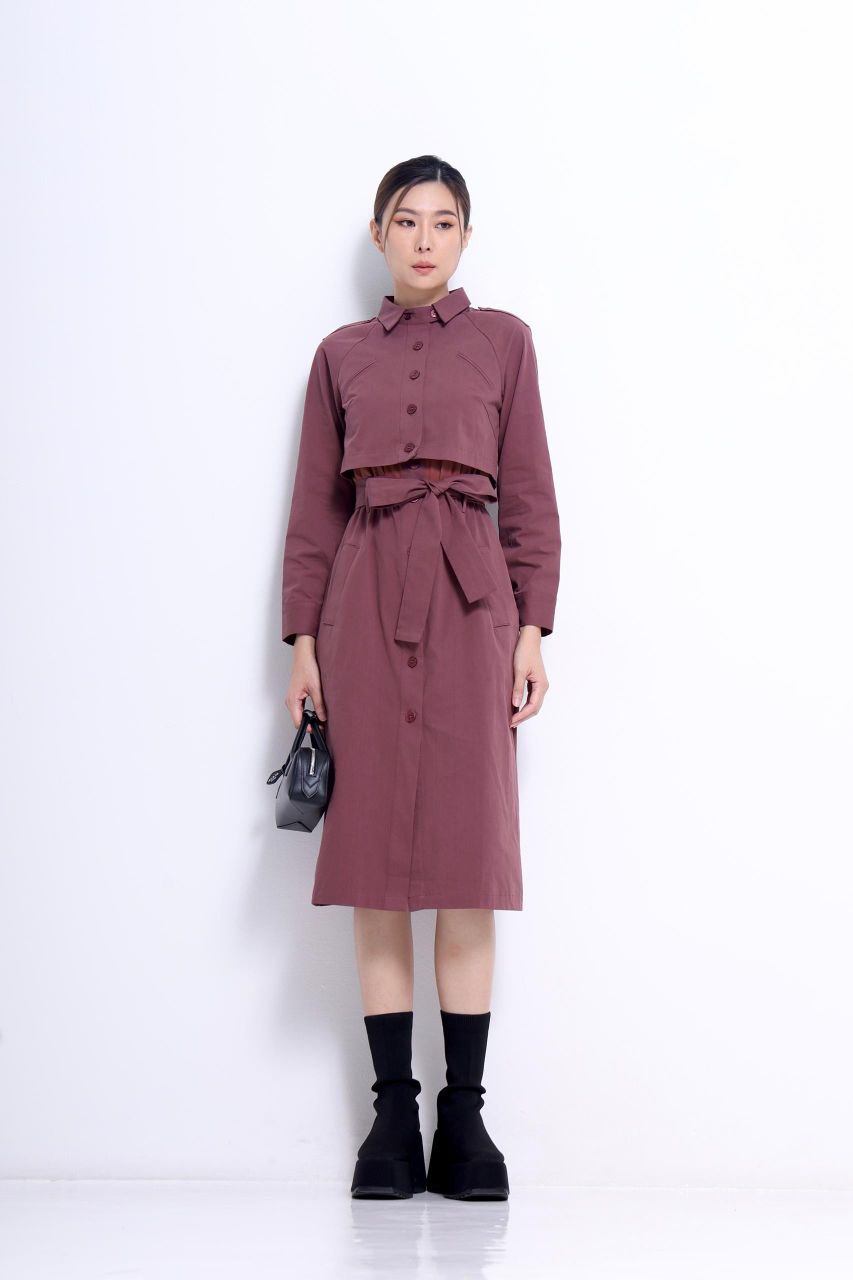 长袖假两件连身裙 2106