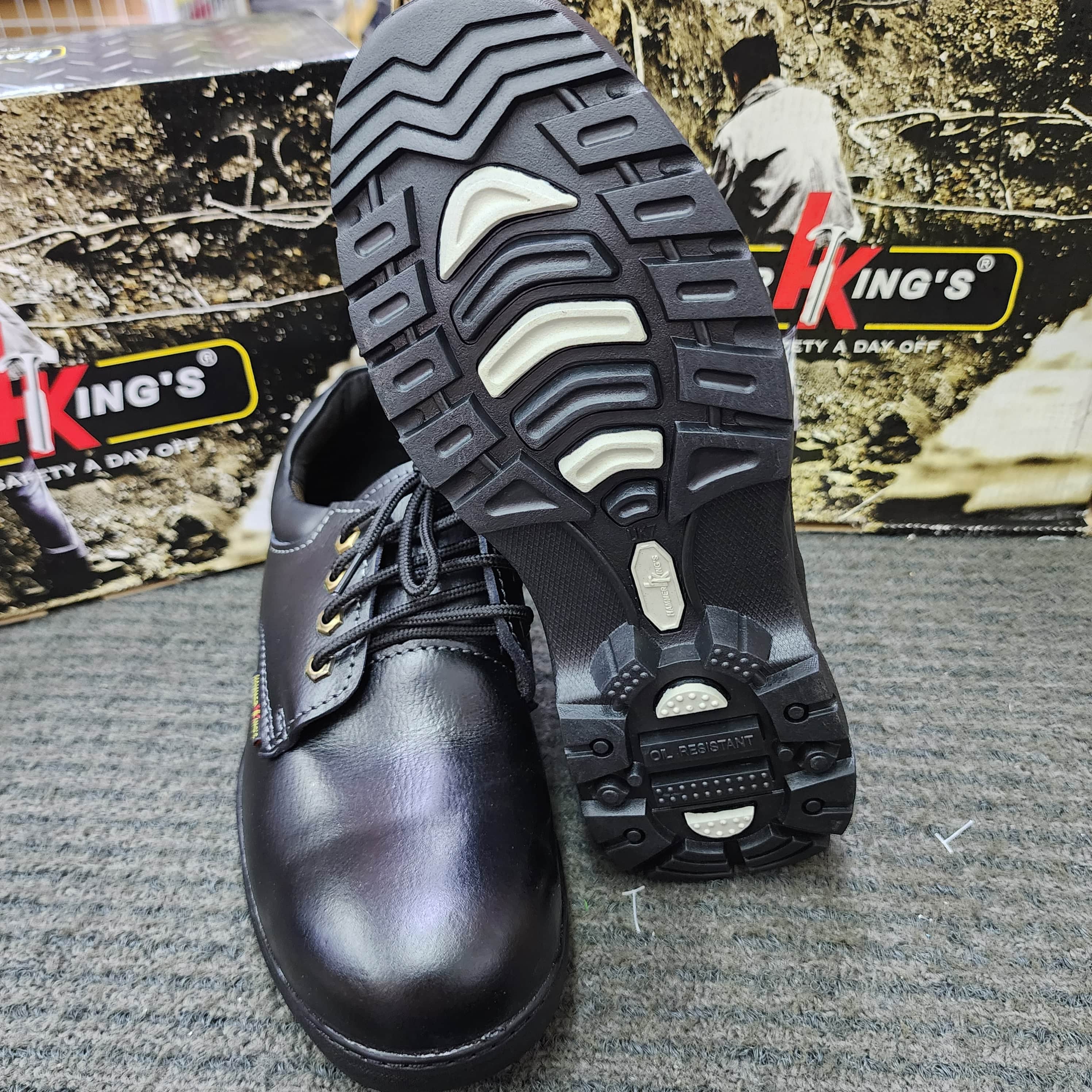 Hammer King 13008 Safety Shoes Boots Steel Toe Cap Steel Mid Plate Low Cut Lace Up Premium Quality Genuine Leather SIRIM and DOSH Approved Kasut Keselamatan Tahan Licin