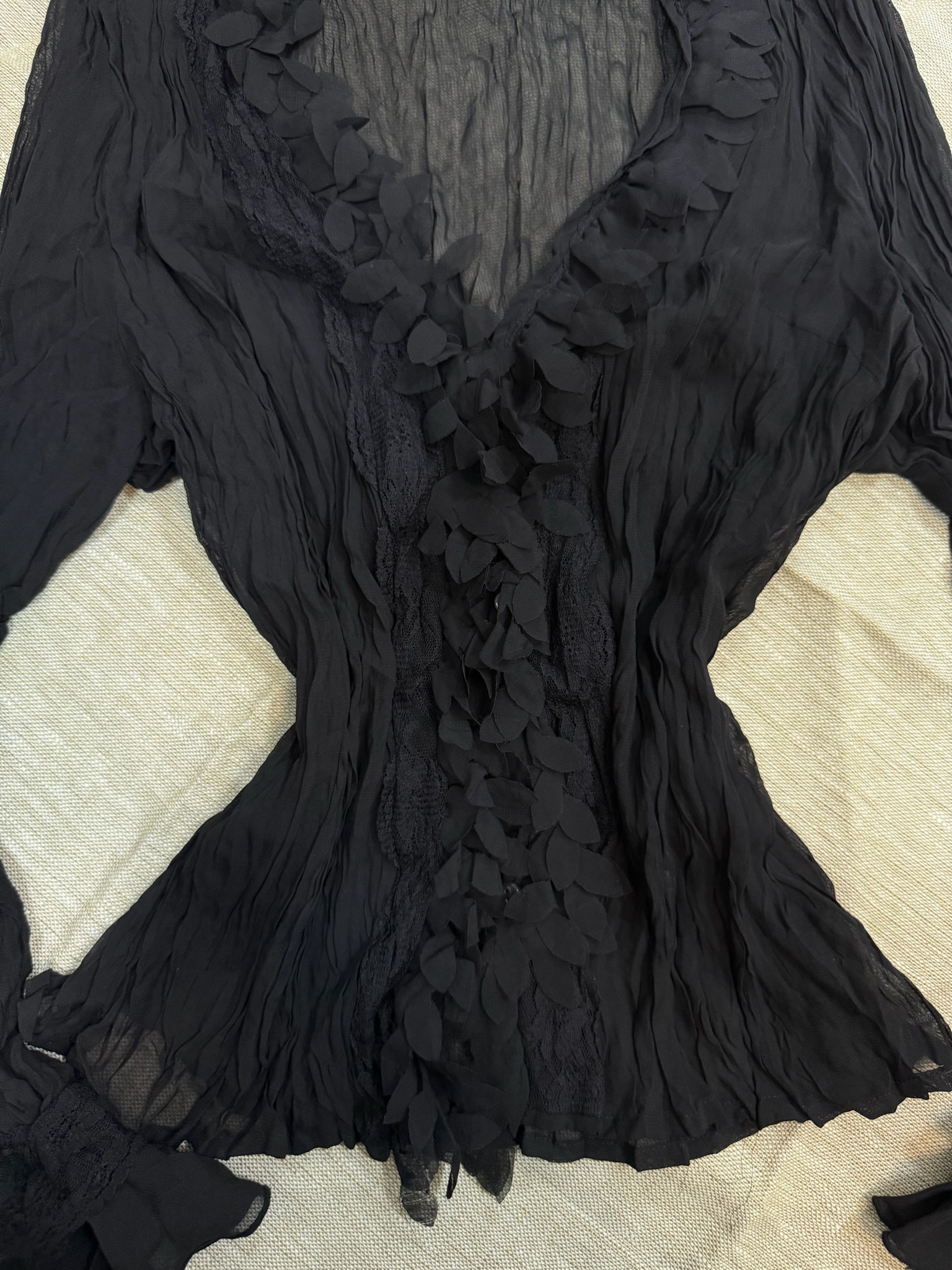 Black Sheer Mesh Ruffle Cardigan