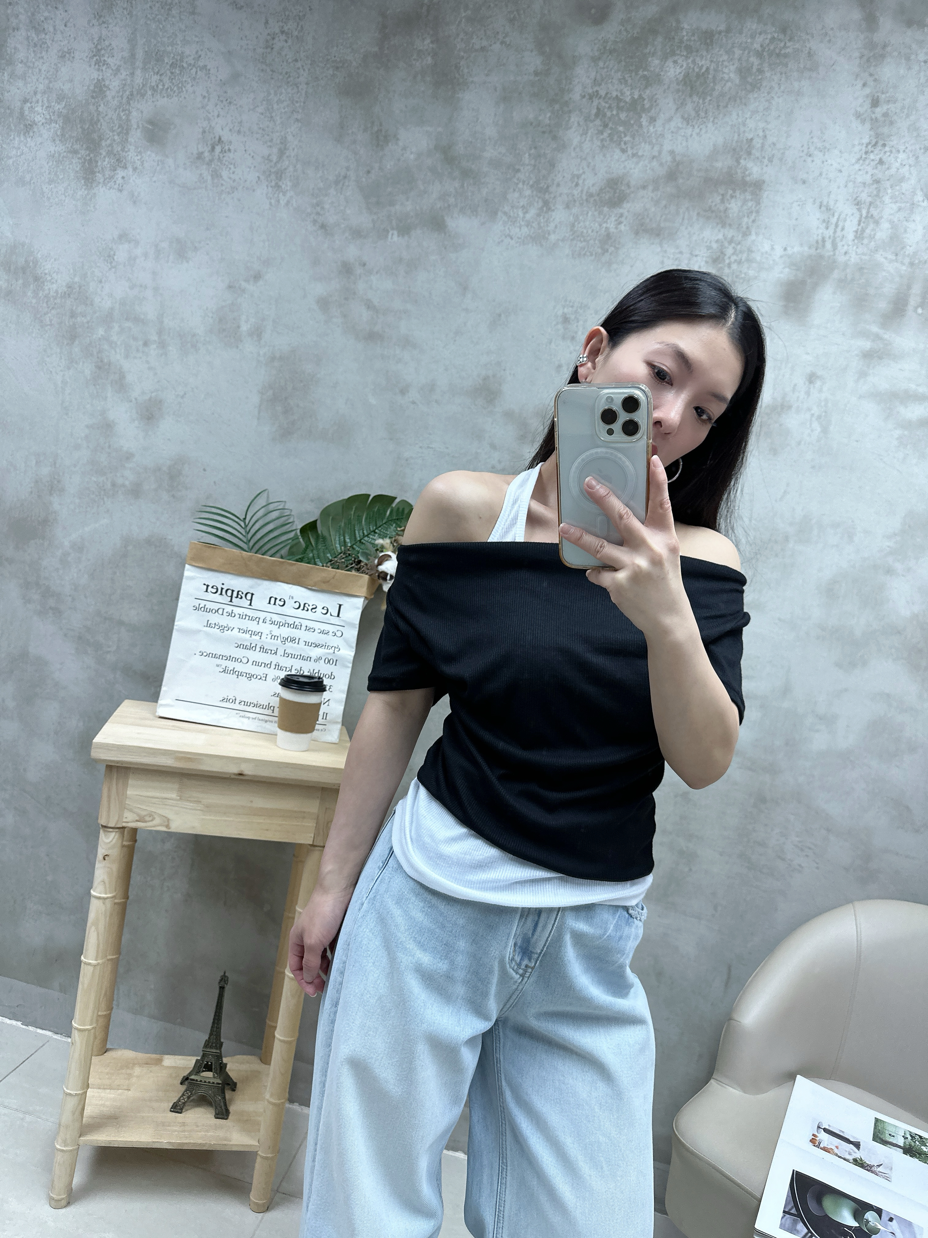 K15 假兩件拼色top