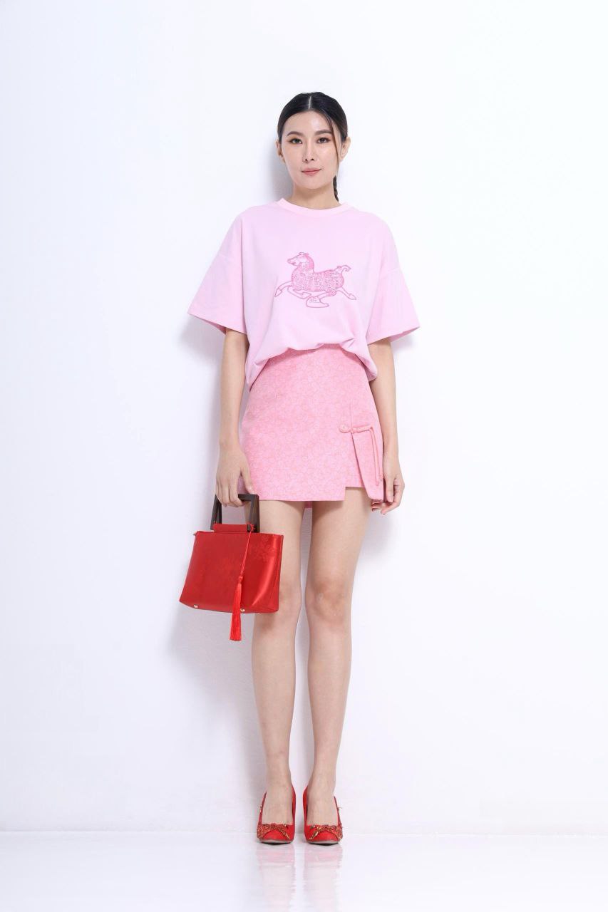 刺绣粉红马图案宽松上衣 2649