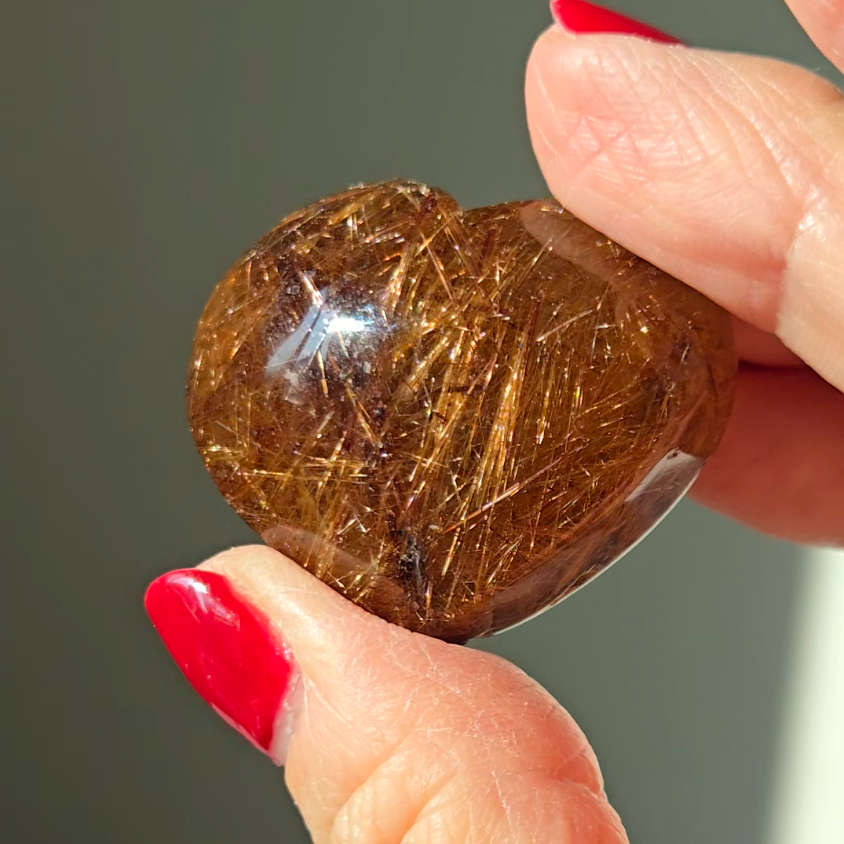 Golden flower rutiles in smoky quartz heart - RT687