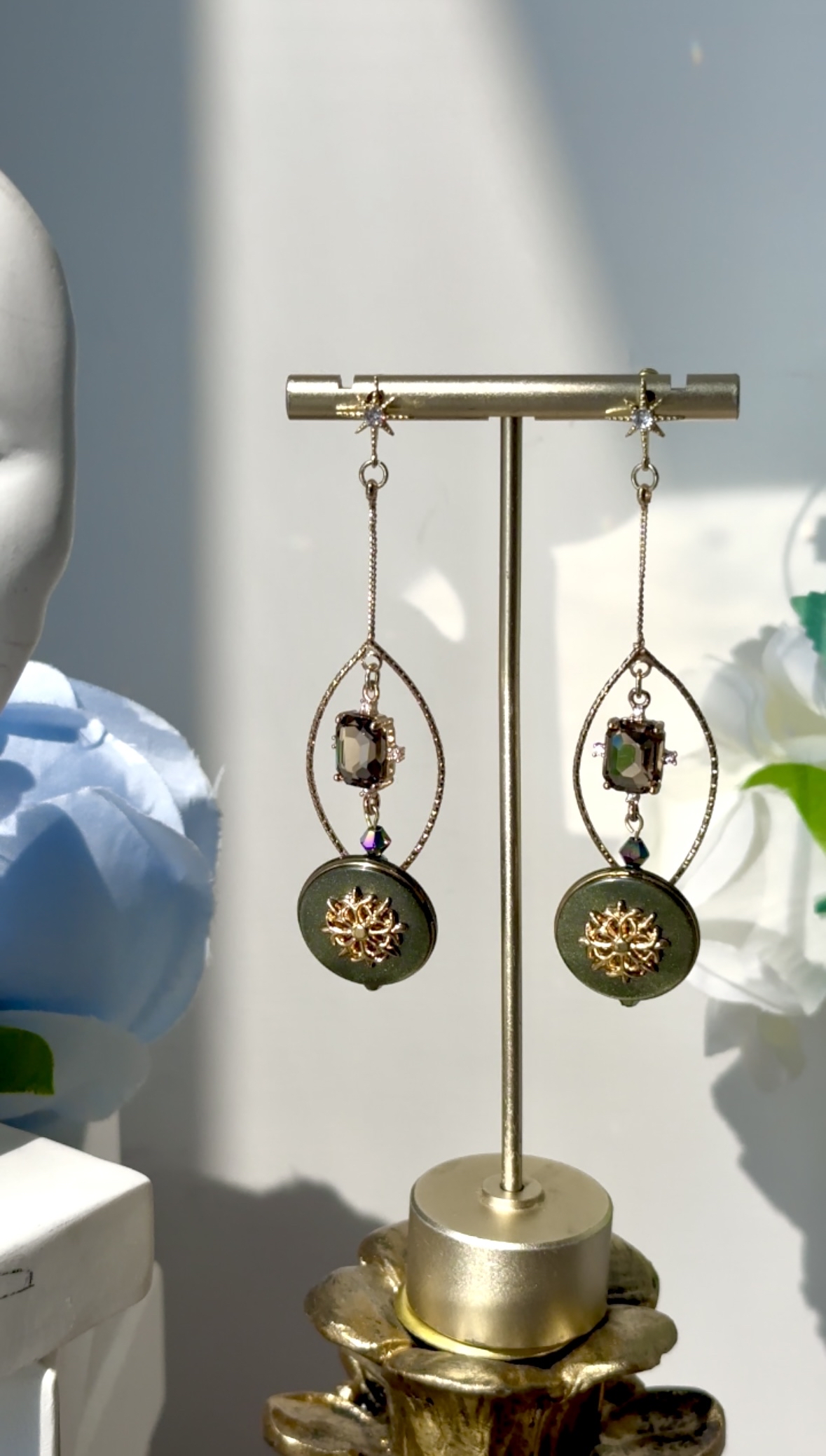 灰鑽中古日本鈕扣耳環🇯🇵