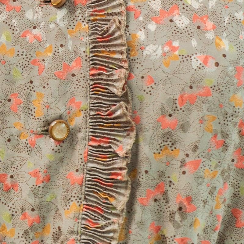 Vintage Japanese Sanyo Ruffle Trimmed Floral Beige Dress(MT1608-91)