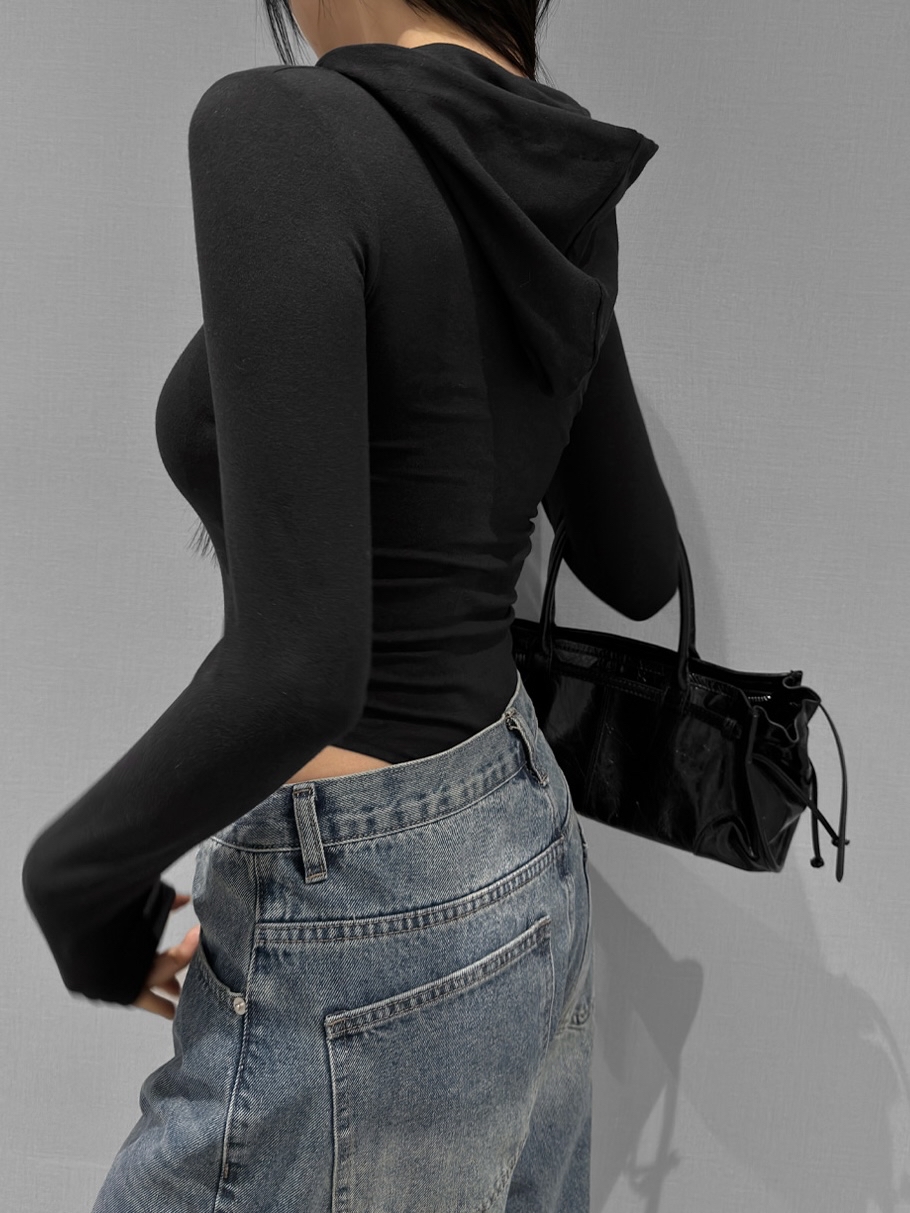 Solid Fitted Hooded Bodysuit