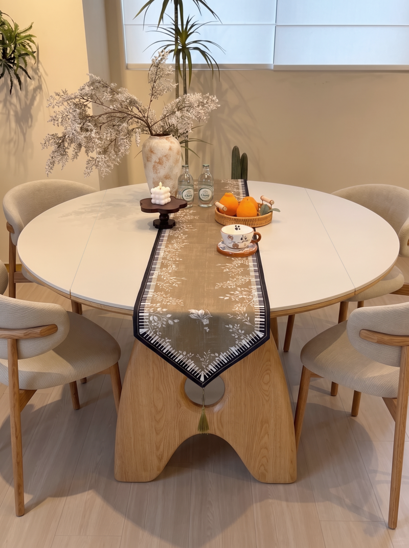原木奶油風可伸縮摺疊岩板餐檯 家用細單位 方圓兩用飯檯 dining table
