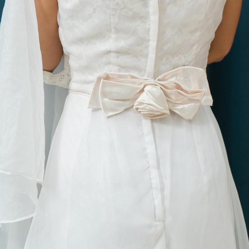 RARE! Vintage 1960s White Day Dress / 60s Wedding Dress with Veil from Canada(MT1228)