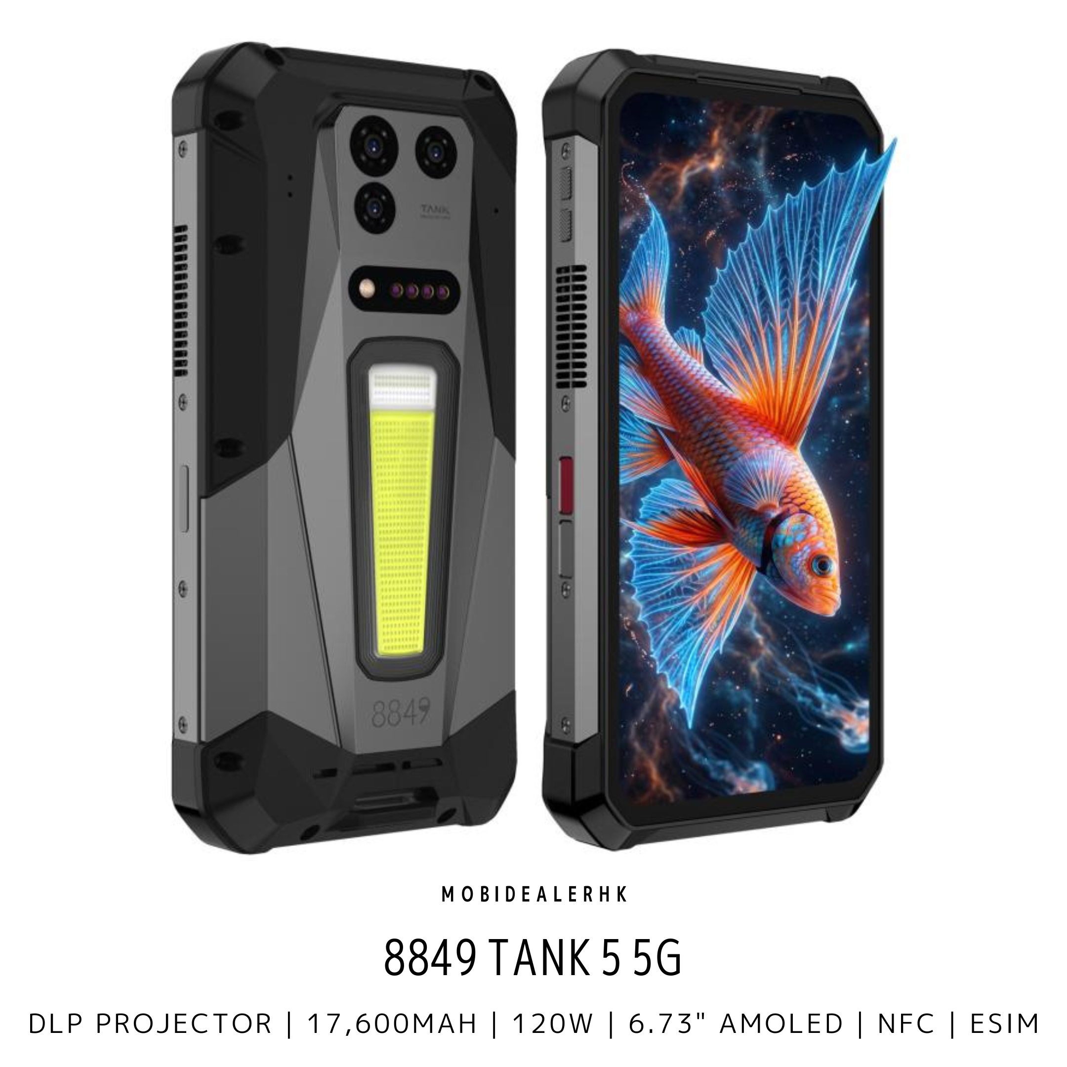 8849 Tank 5 | 5G | 三防手機 | DLP 投影儀 | 測距儀 | 17,600mAh | 120W | 6.73" AMOLED | NFC | eSIM