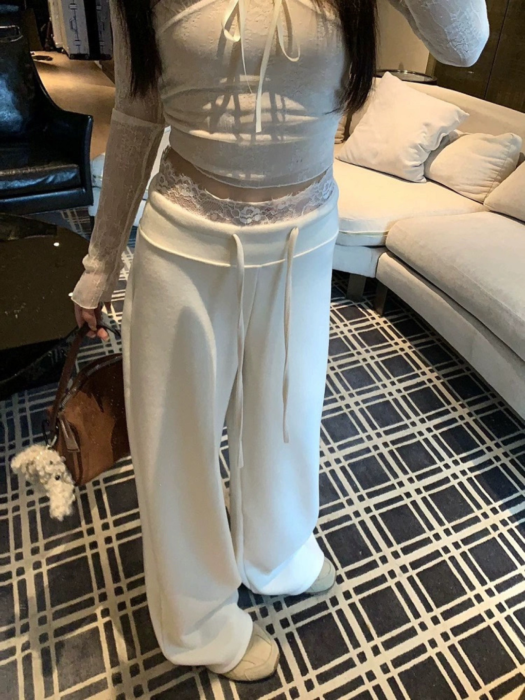 4568 Lace Waist Pants"奶白色蕾丝腰休闲裤"