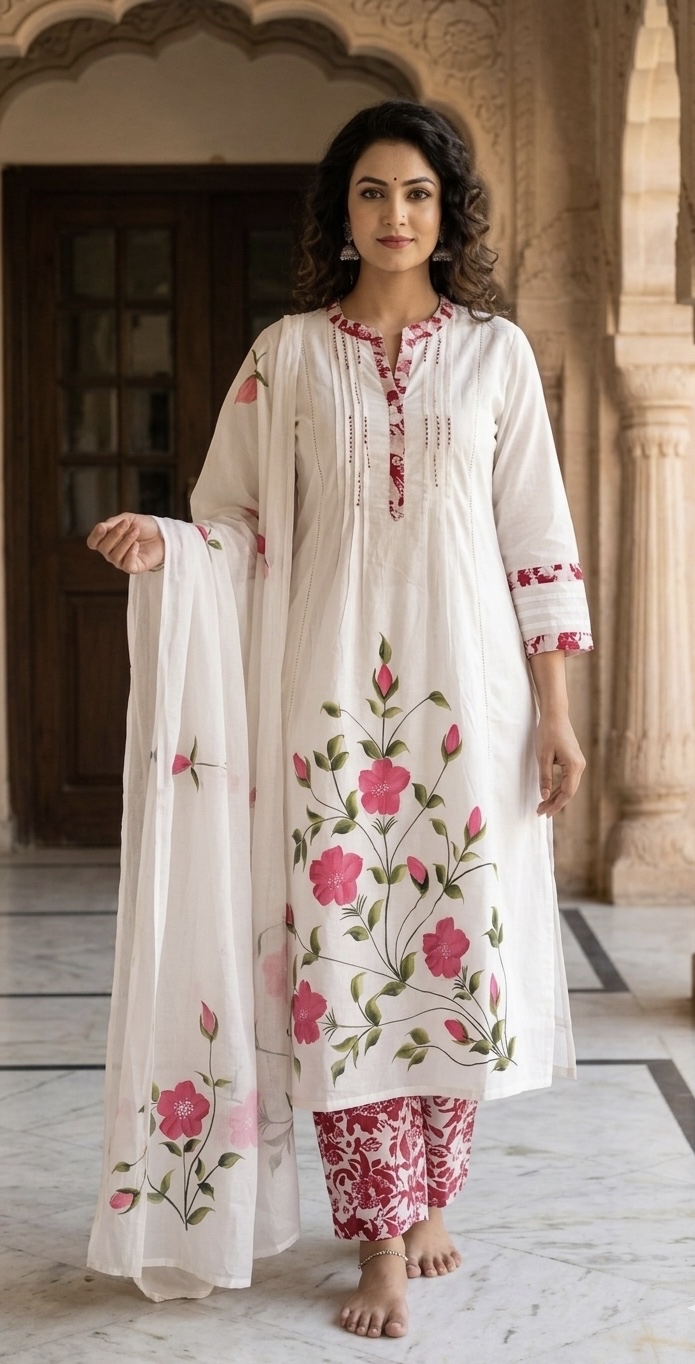 Pure Cotton Handpainted Kurta set with