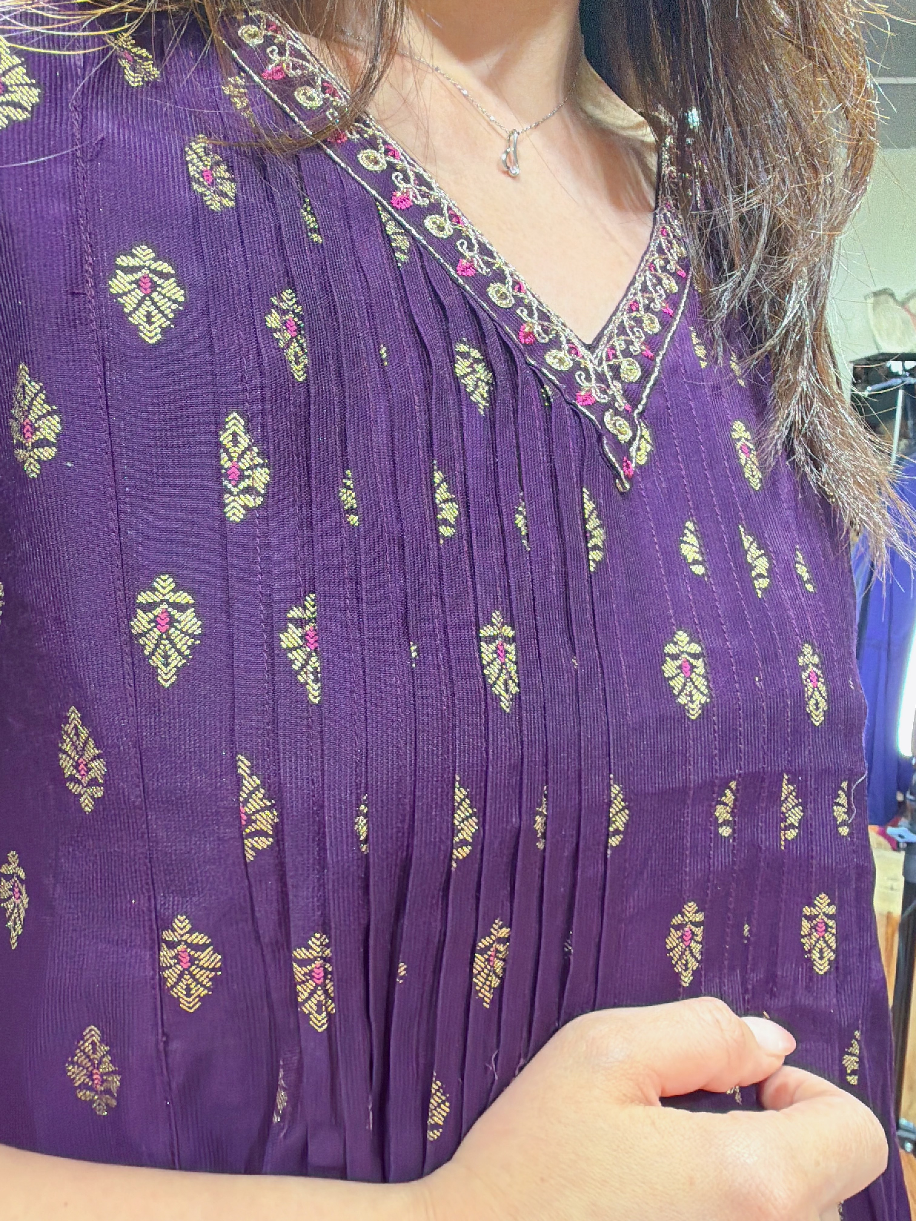 2110 Violet V-Neck Accordion Front OP