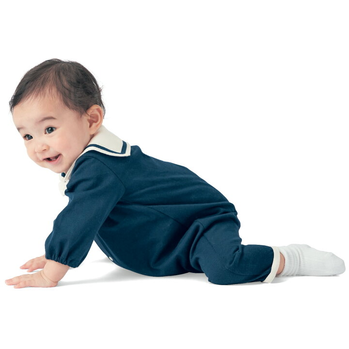 🇯🇵預訂 日本直送🇯🇵兩色水手領帆船刺繡長袖開襟連身服