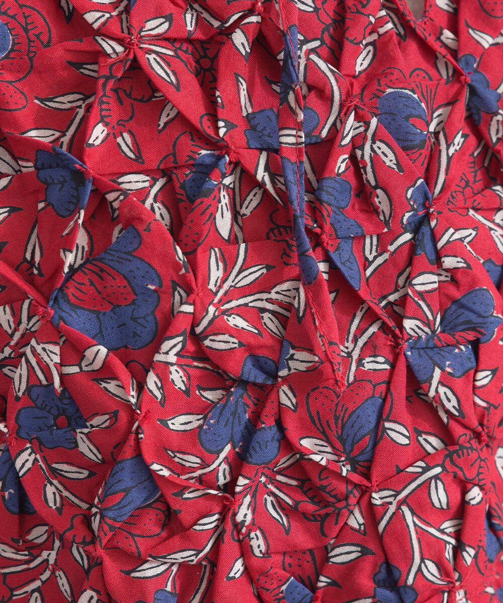 LP - 印度棉復古花卉連身裙 (紅色)