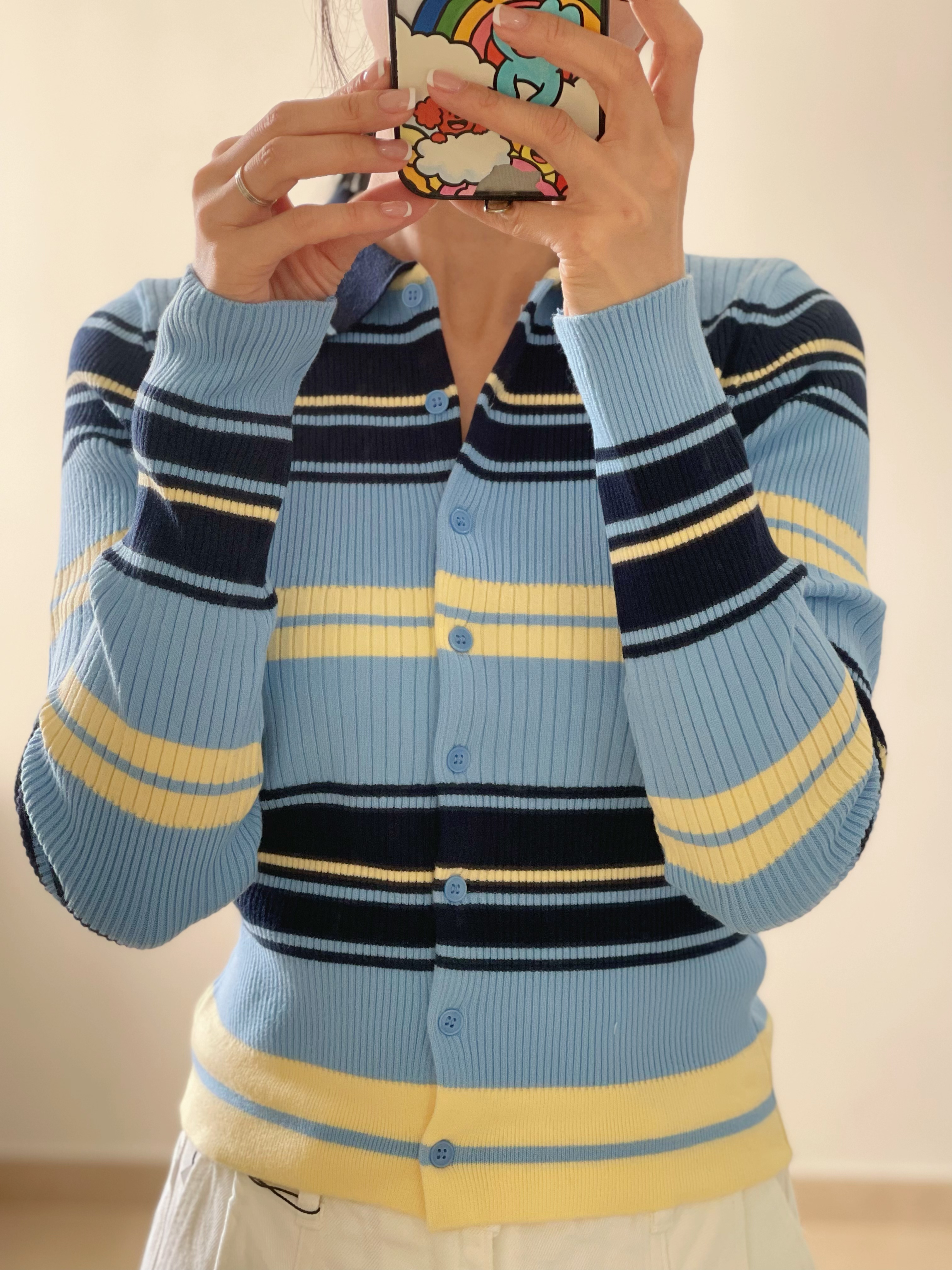 Retro rainbain ribbed knit top