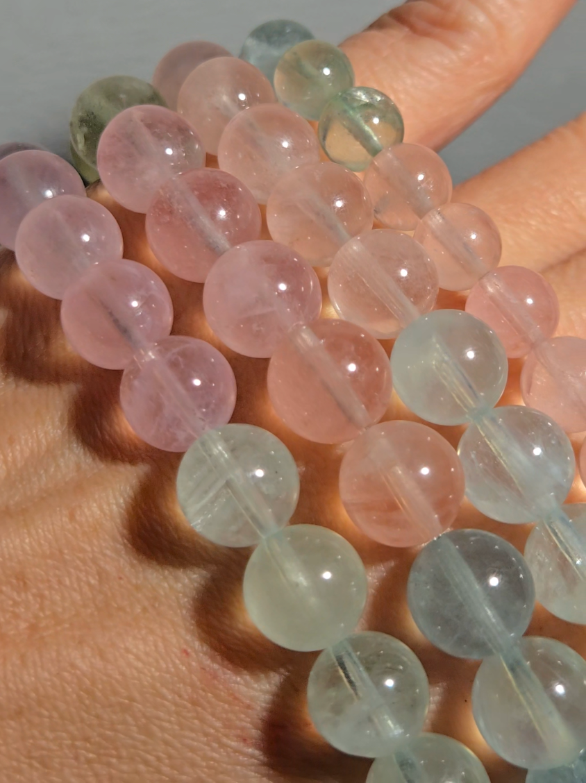 Morganite bracelets with 9mm beads in pink, blue, and green - MGN21