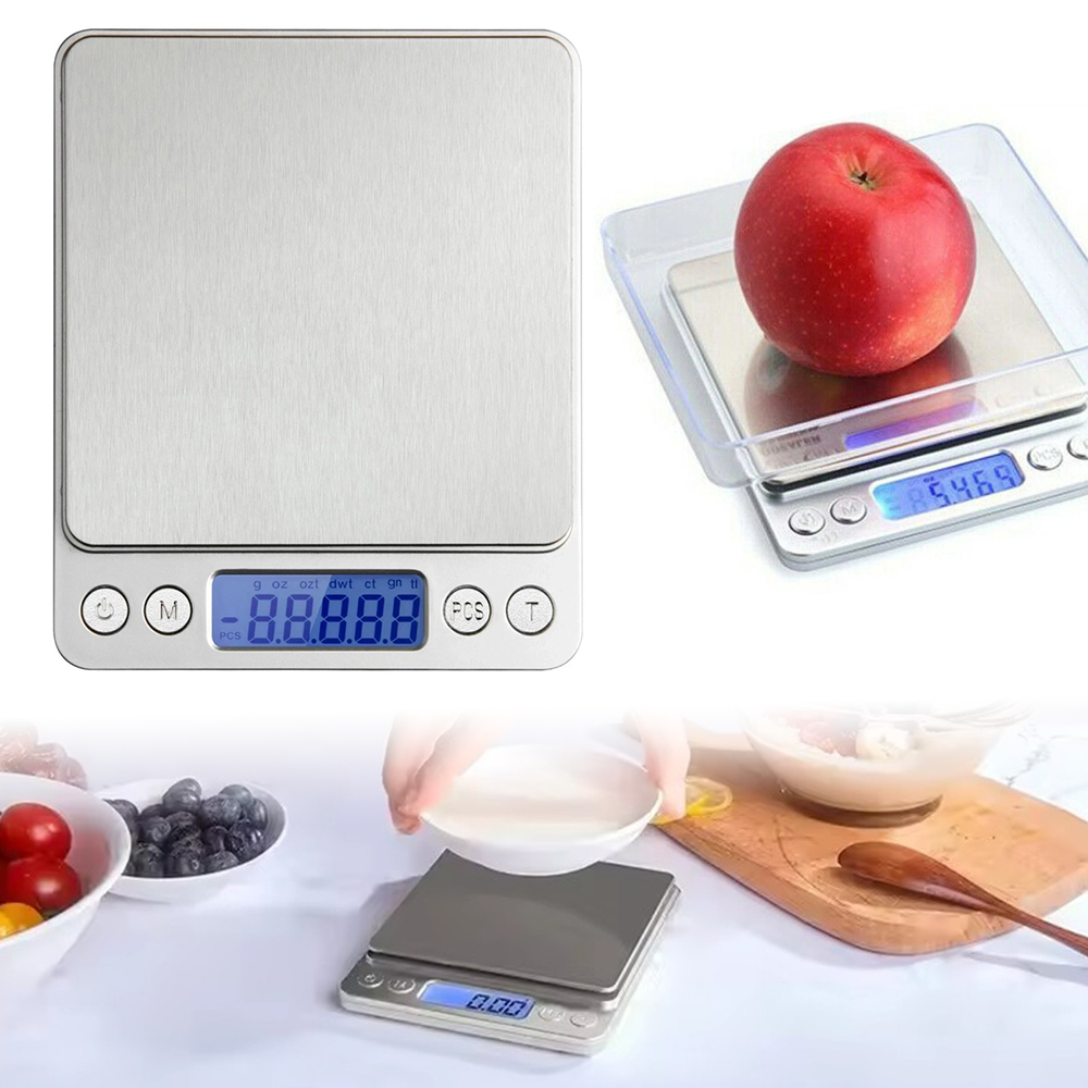 不鏽鋼廚房秤 英文（電池款）500g/0.01g （有大小雙托盤）不含電池 2x AAA UB0269