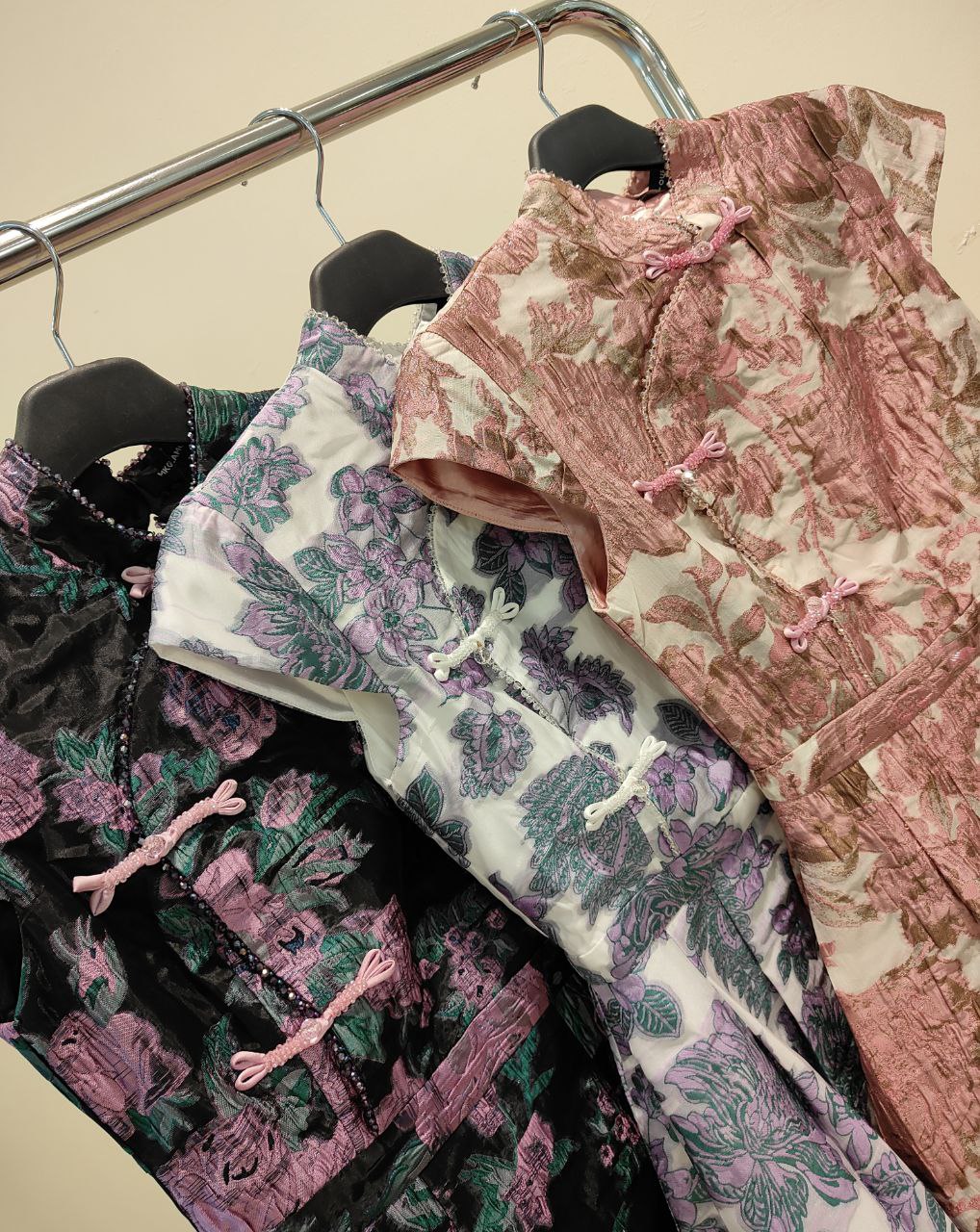 旗袍立领与斜襟盘扣连身裙 2118