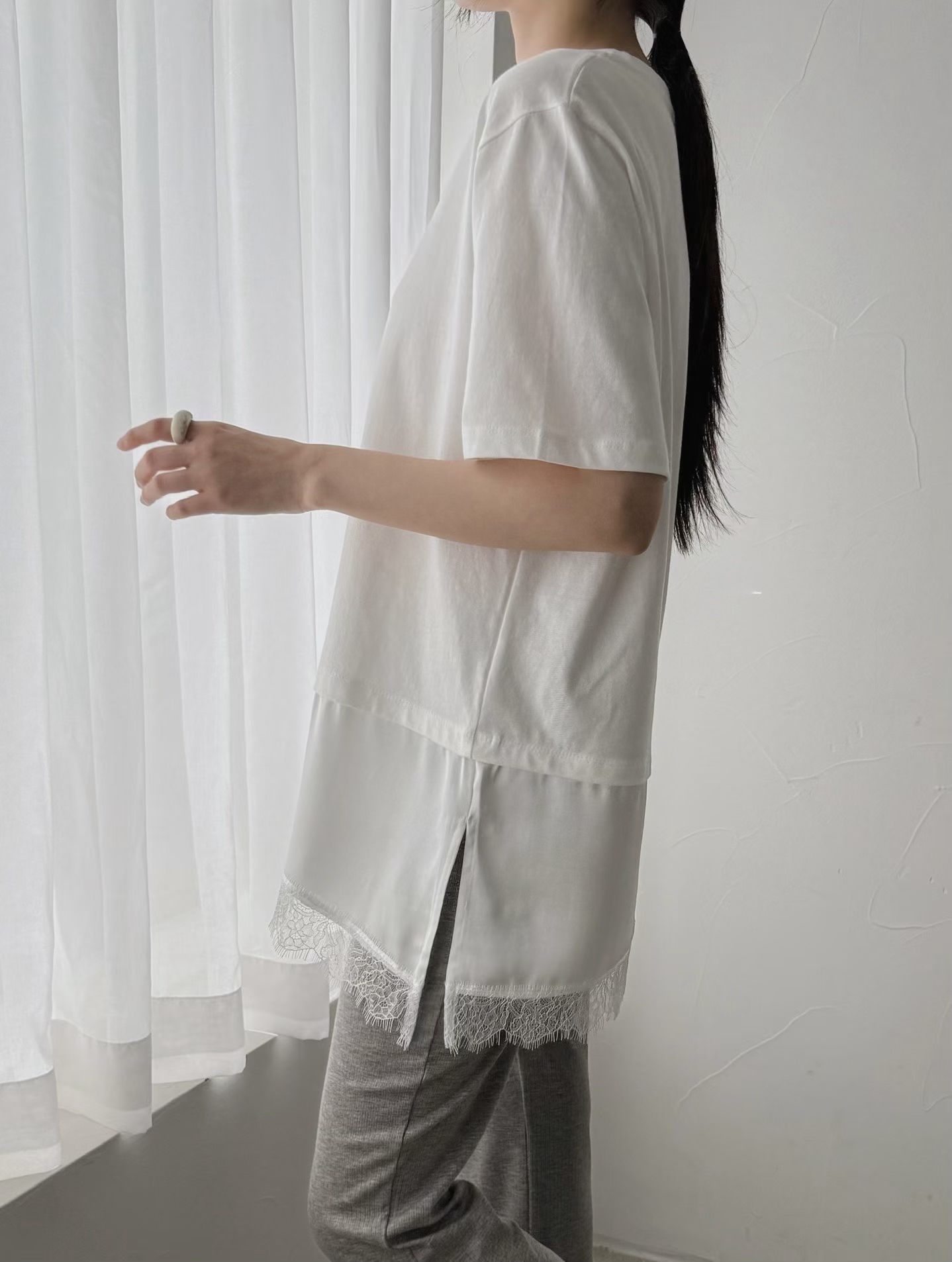 Lace 色丁腳cotton Top