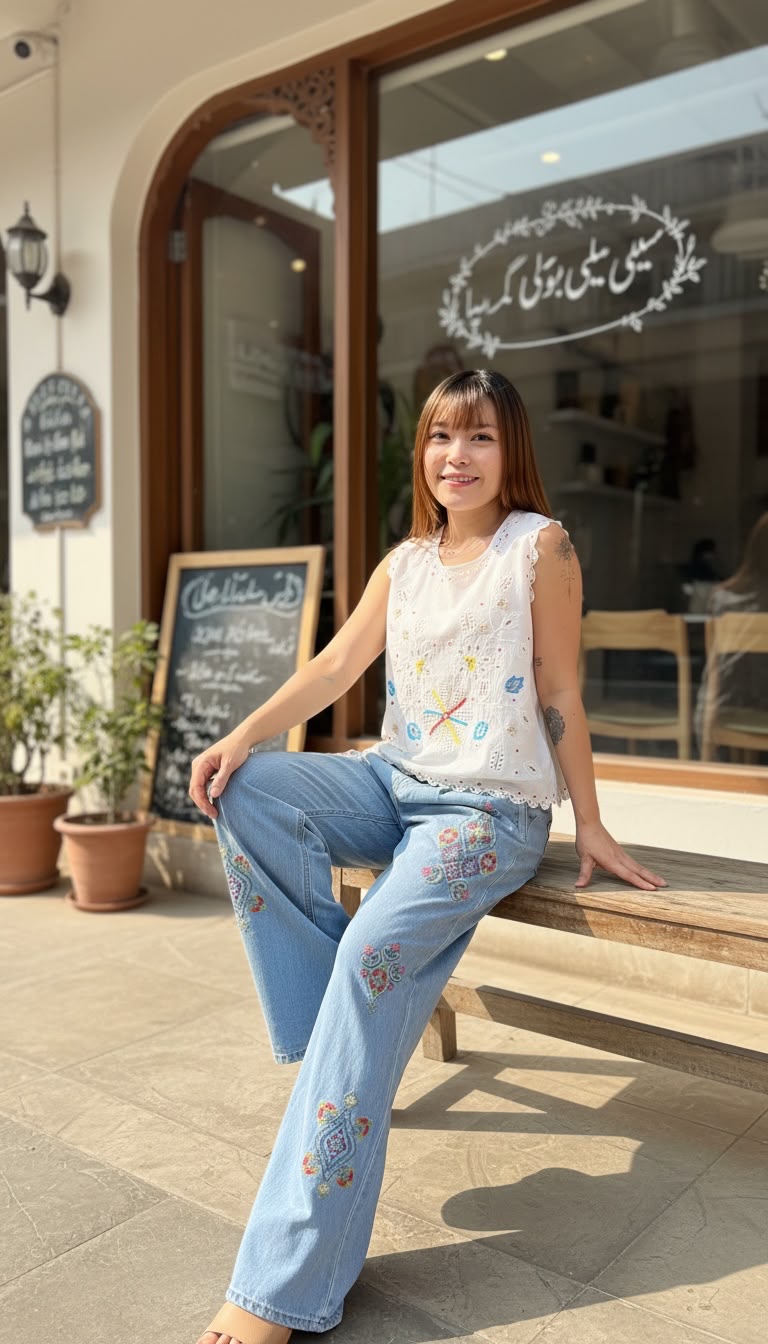 PKT 2623 Light Blue Emb. Jeans 39"