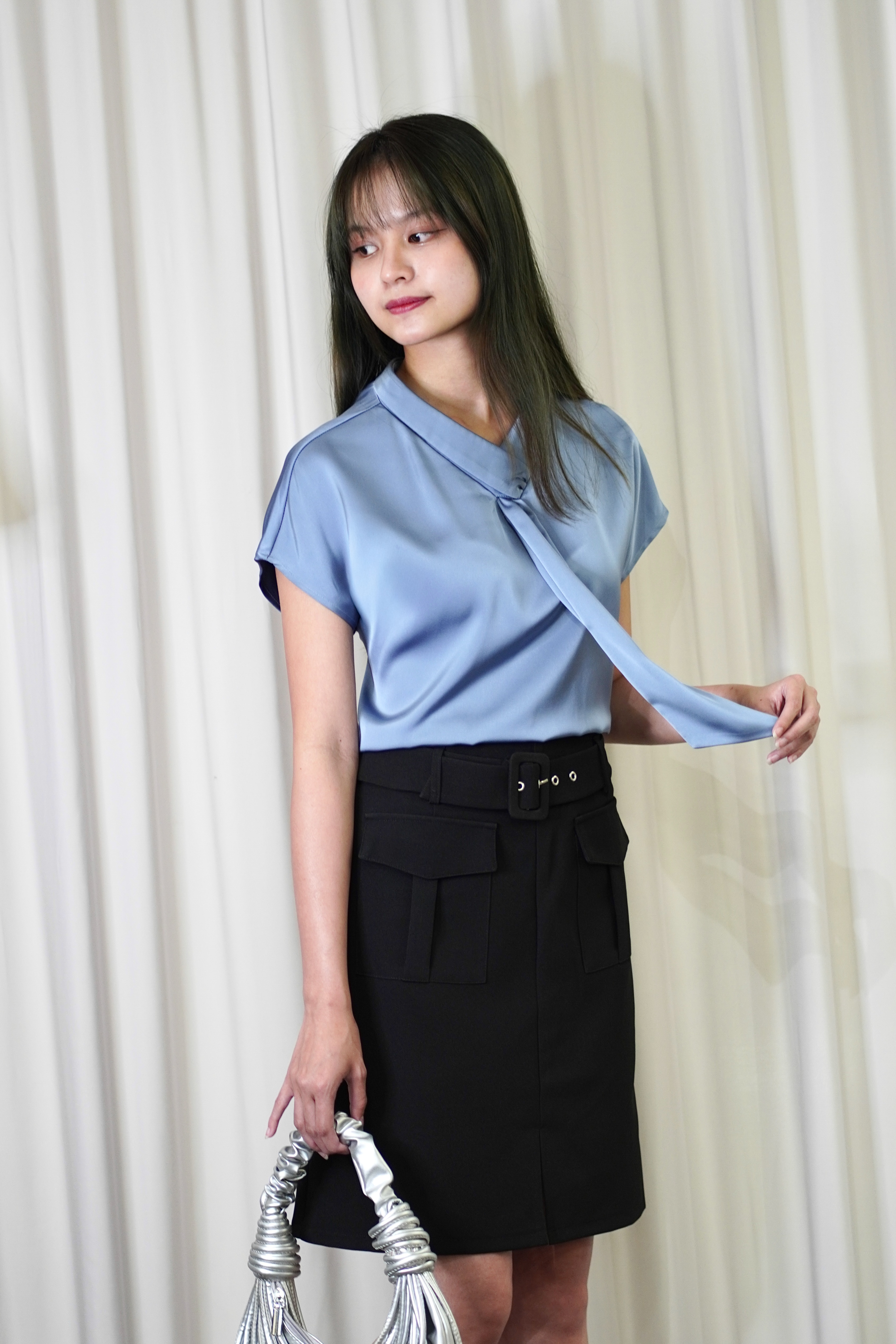 RB1004 Silk Tie Mandarin Blouse