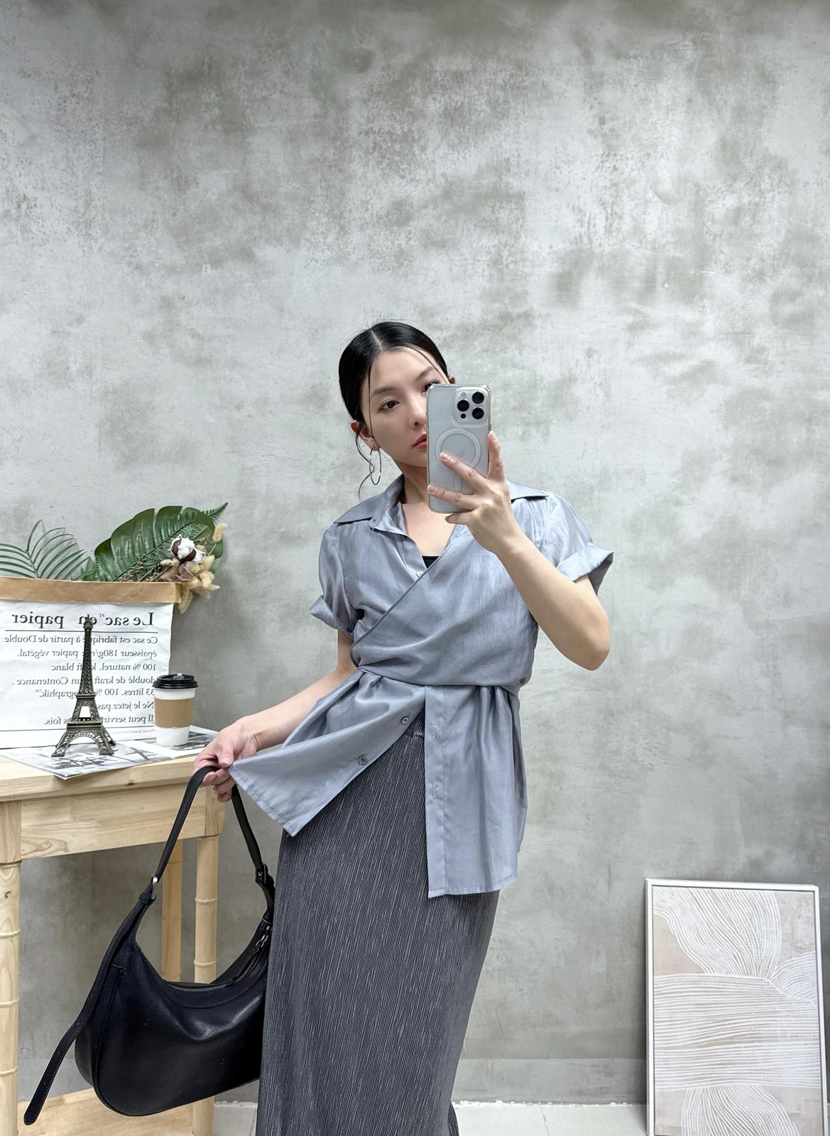 G02 交叉綁腰絲質恤衫